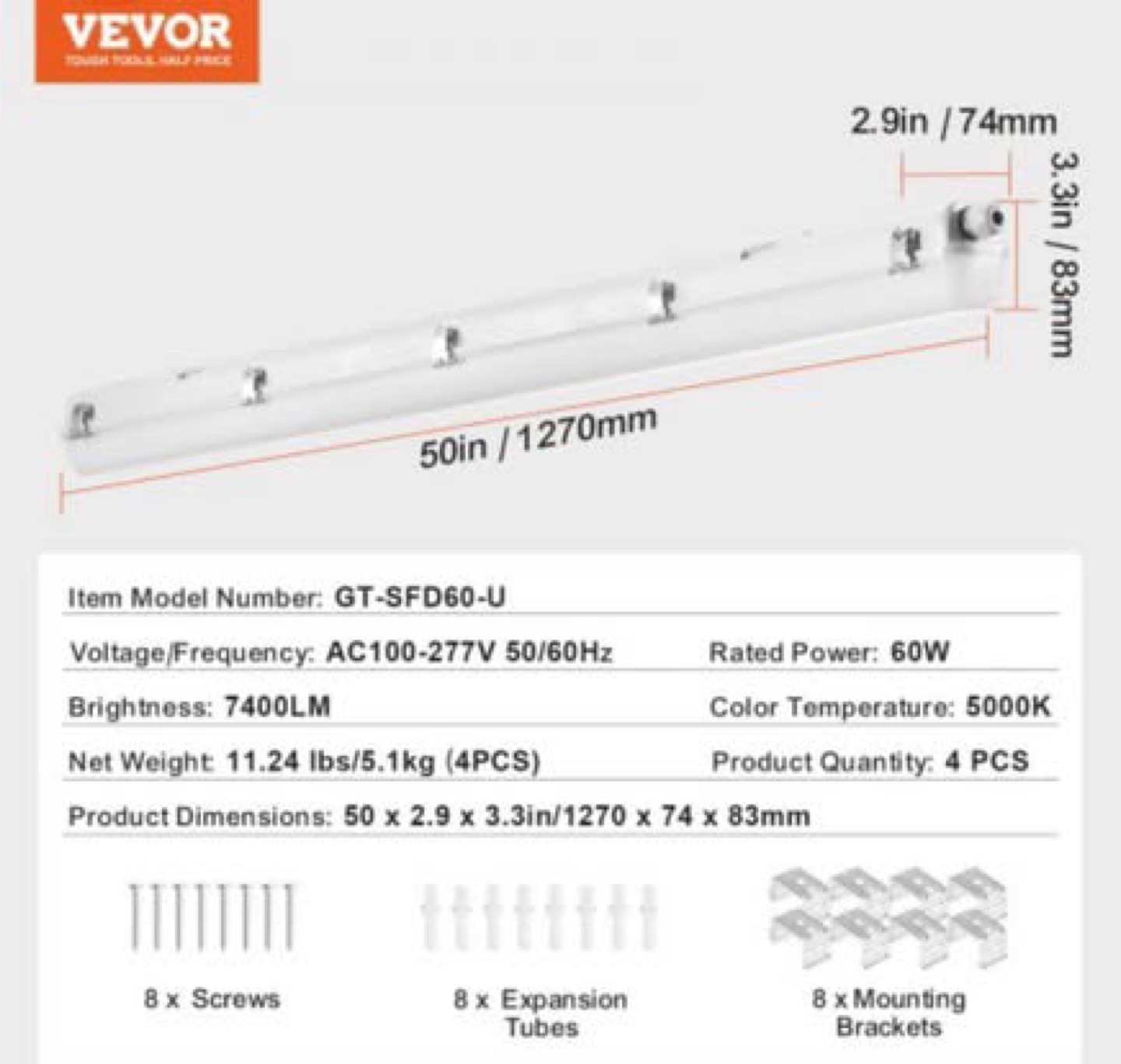 VEVOR LED Shop Lights, Pack of 4 - photo 4