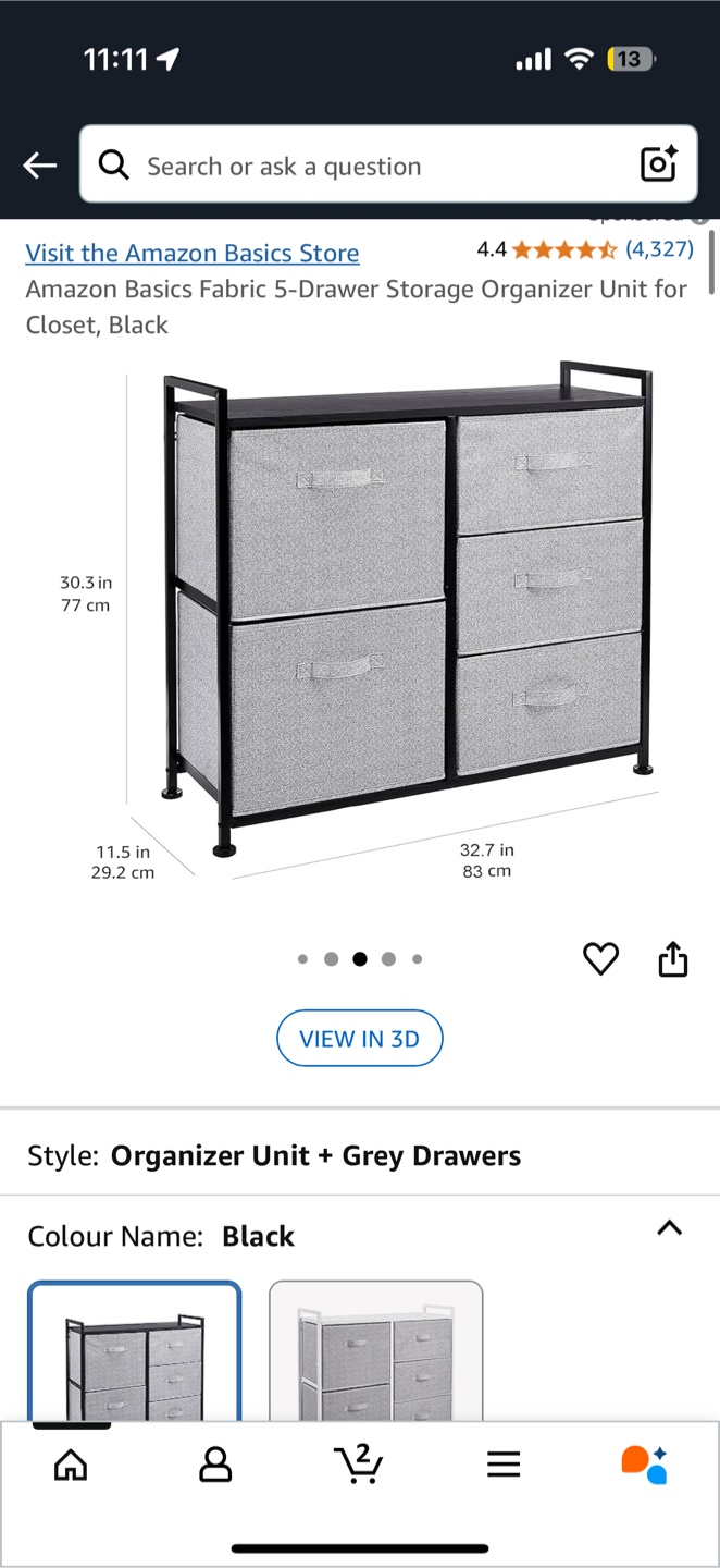 Amazon Basics Fabric 5-Drawer Storage Organizer Unit