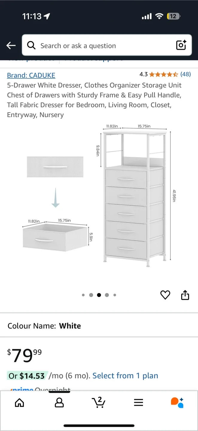 Black Fabric Dresser with 5 Drawers thumbnail