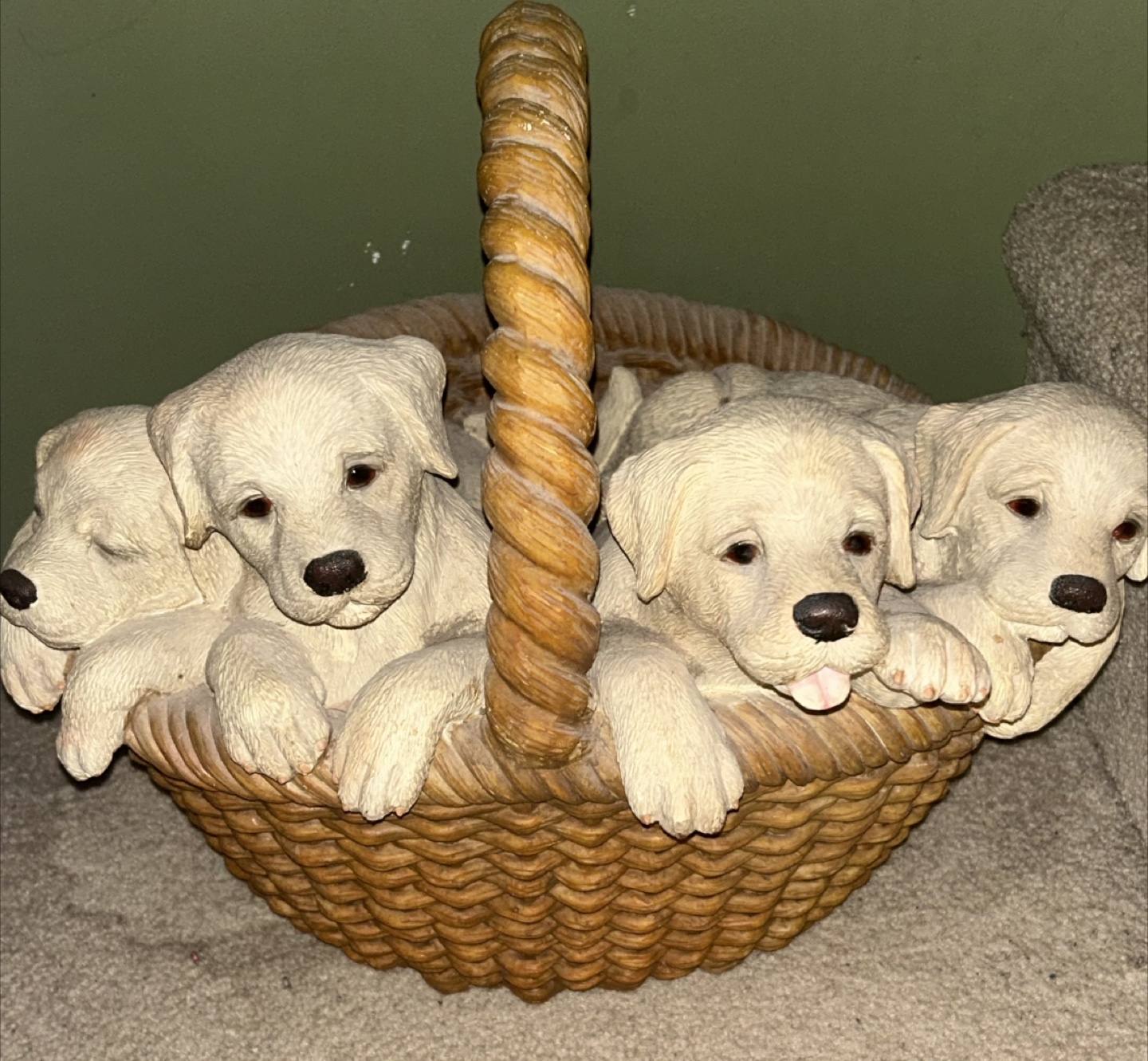 Adorable Puppy Basket Figurine