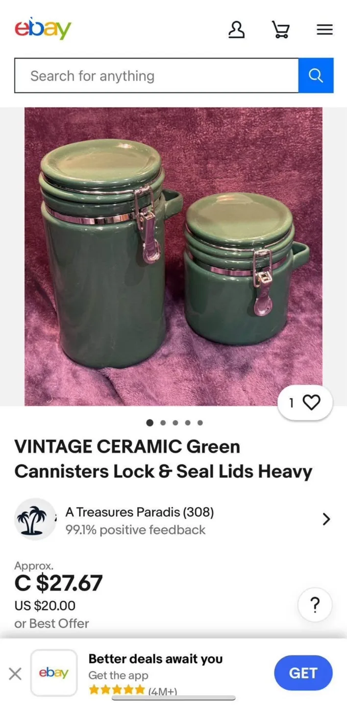 Green Ceramic Canister With Airtight Lid