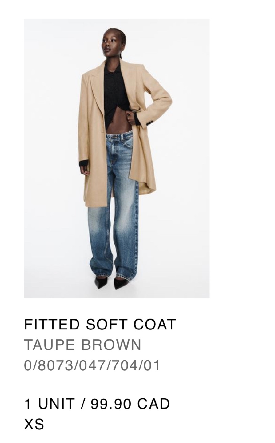 Zara Taupe Brown Fitted Soft Coat - XS