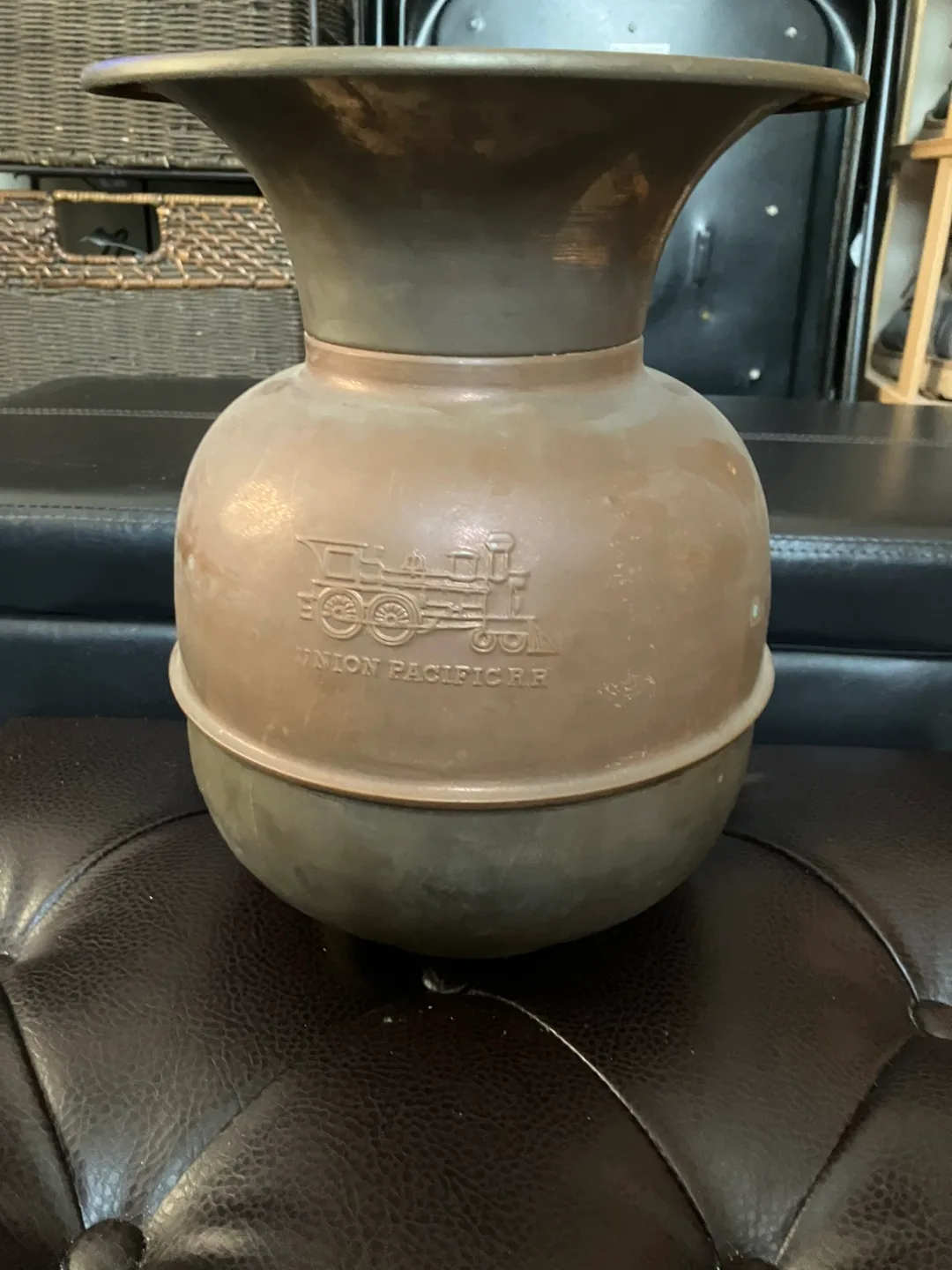 Vintage Union Pacific R.R. Train Metal Vase thumbnail