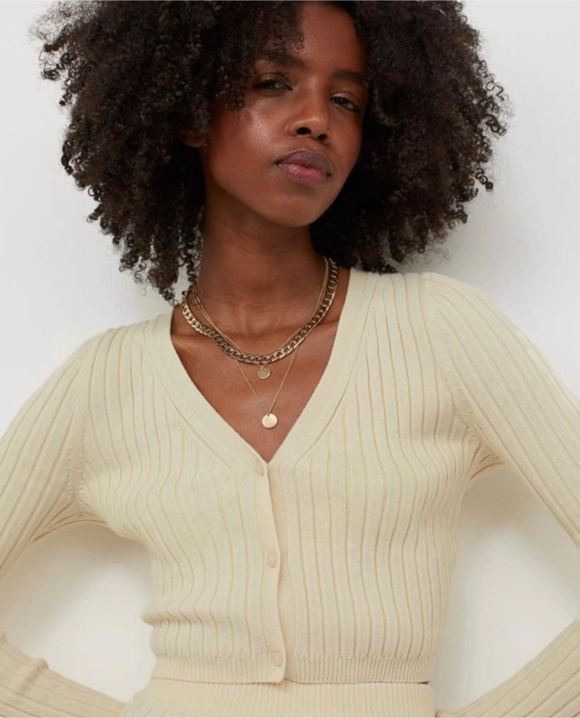 H&M Cream Ribbed Cardigan
