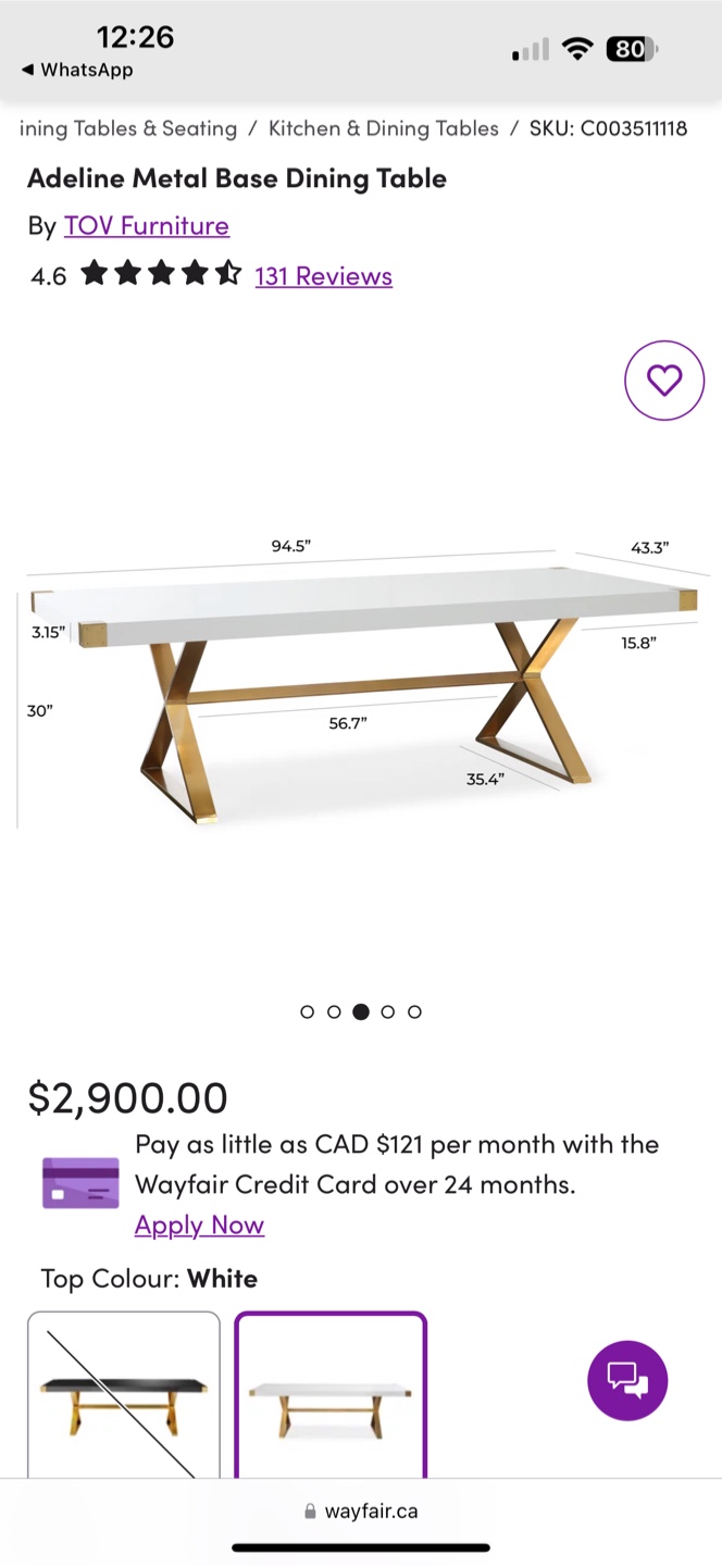Adeline Metal Base Dining Table