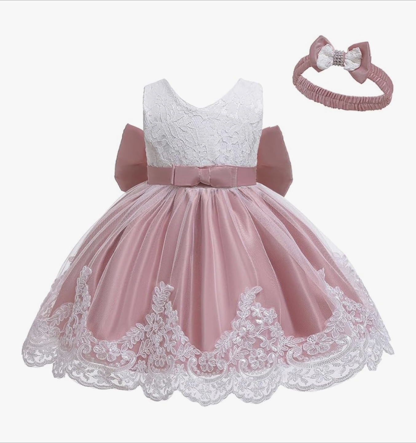 Baby Girl's Pink Dress with Matching Headband