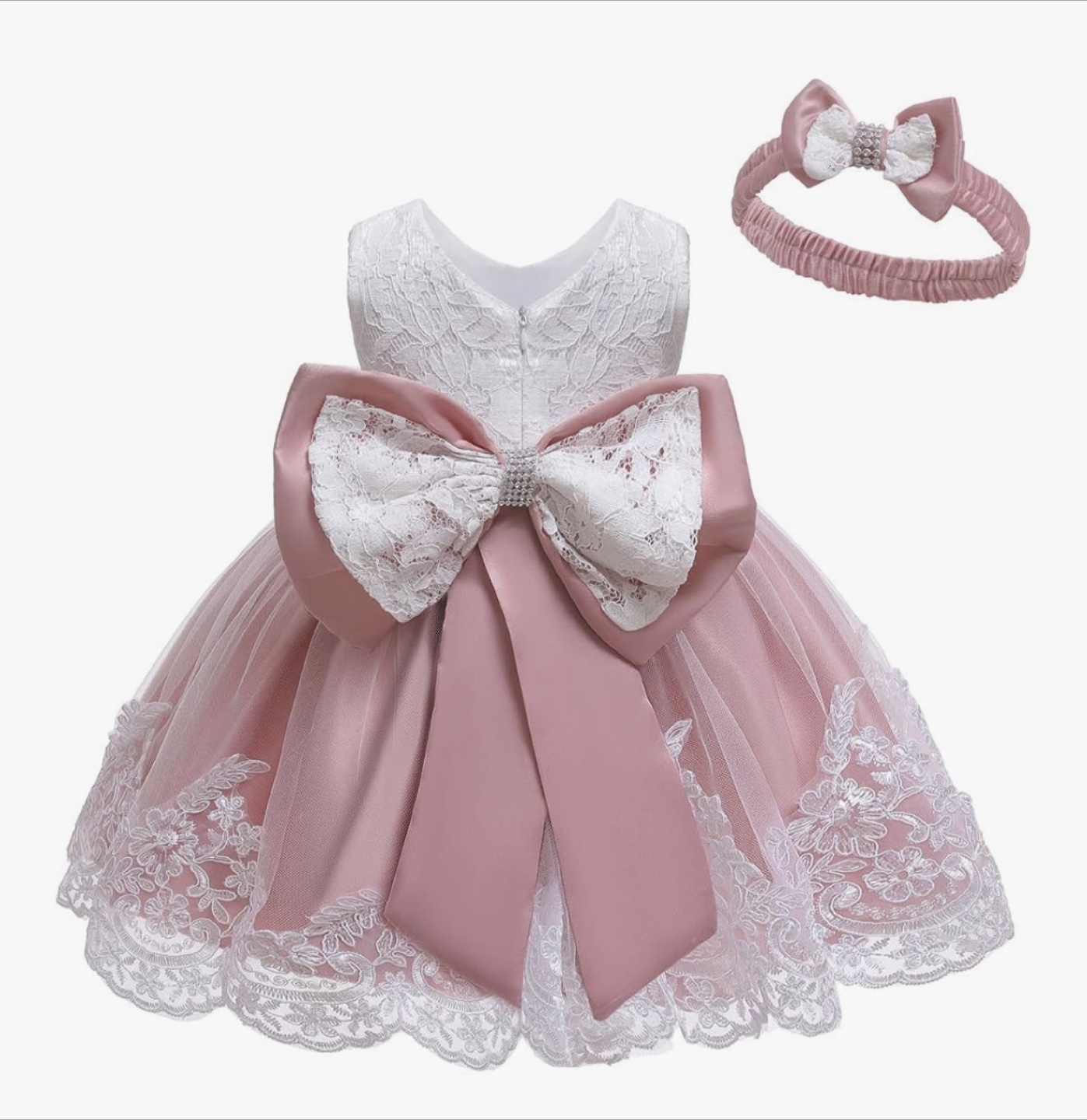 Baby Girl's Pink Dress with Matching Headband - photo 2