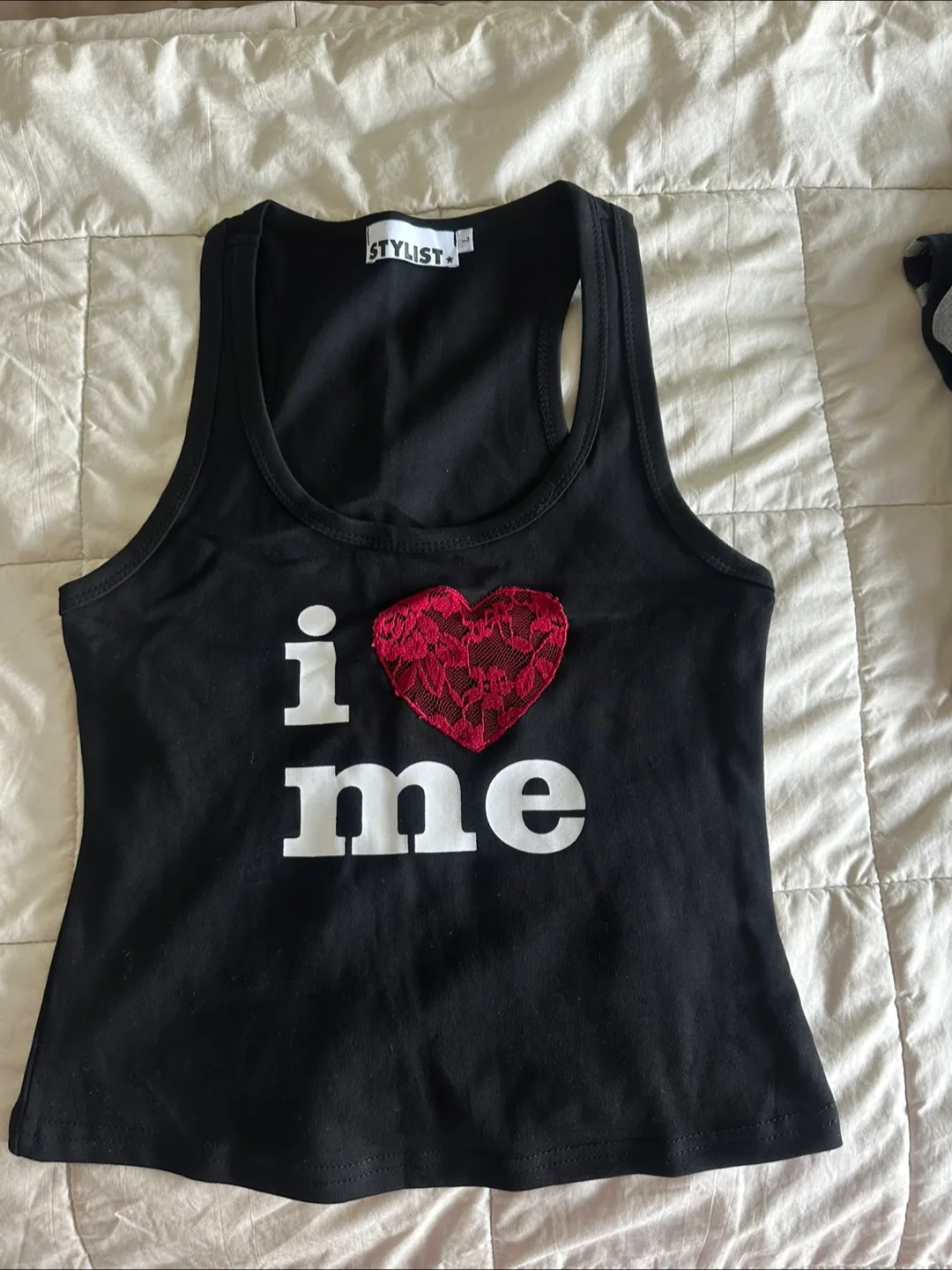 Black Tank Top with Heart Design
