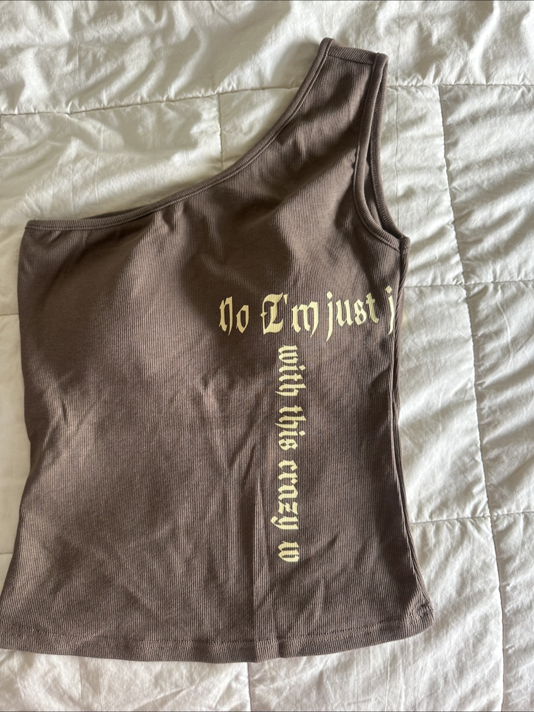 One-shoulder Brown Tank Top