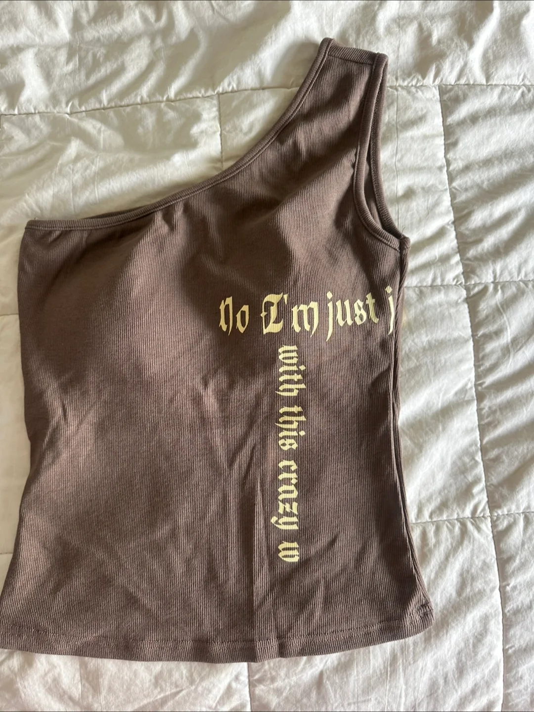 One-shoulder Brown Tank Top