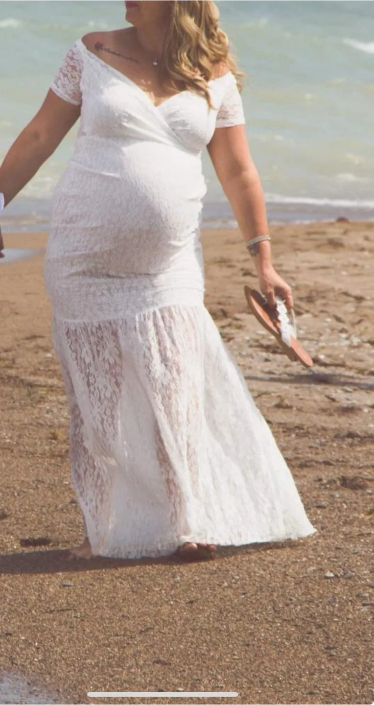 White Lace Maternity Dress thumbnail