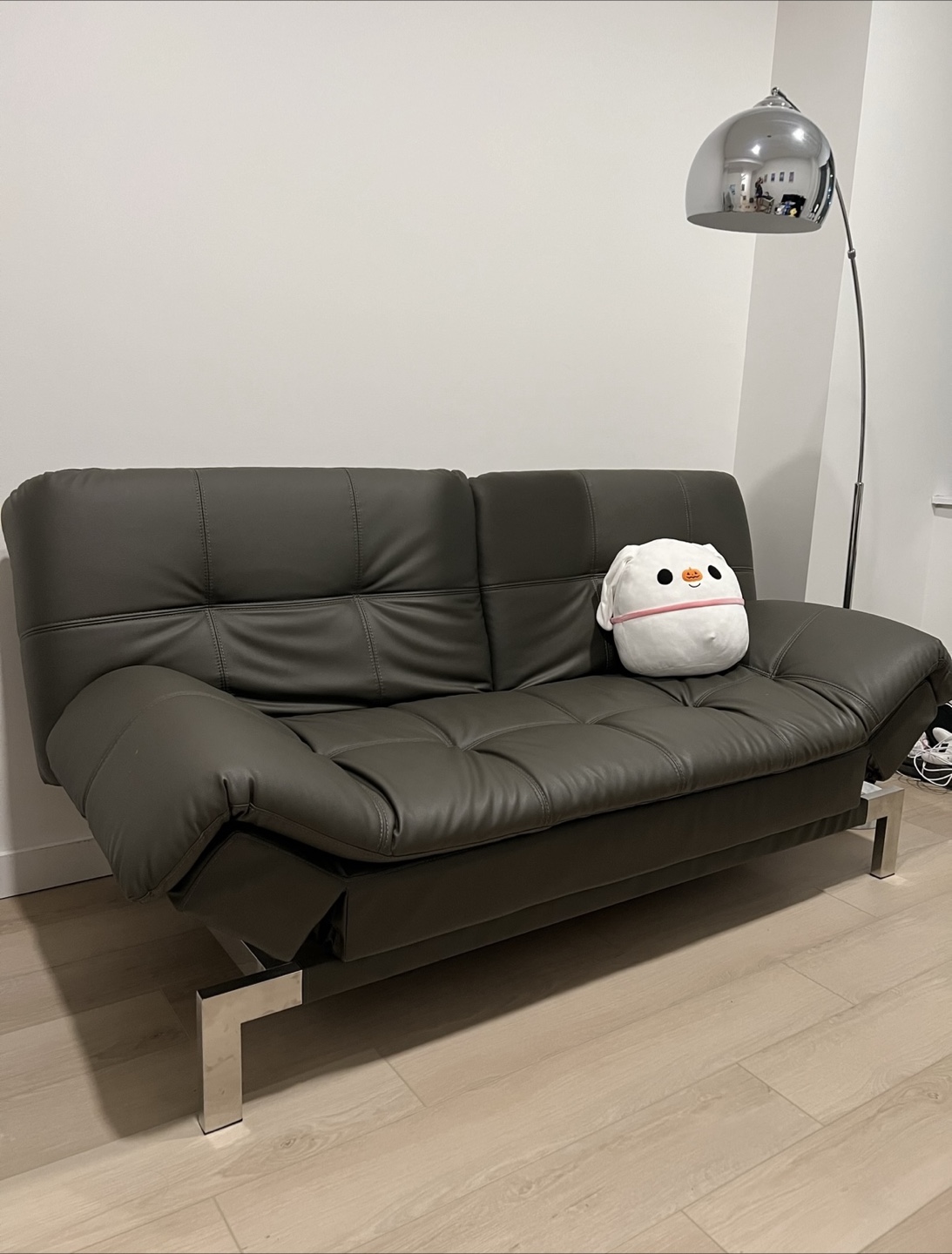 Gray Leather Futon Sofa