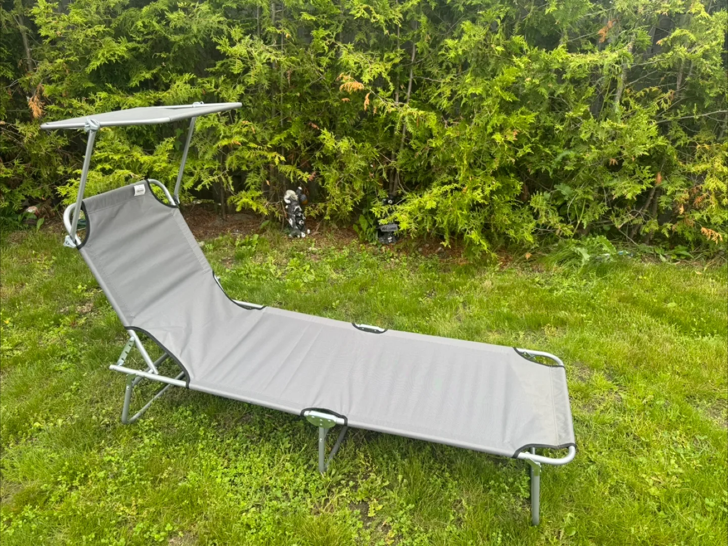 OUTDOOR LOUNGE CHAIR ADJUSTABLE SUN SHADE- GREY thumbnail