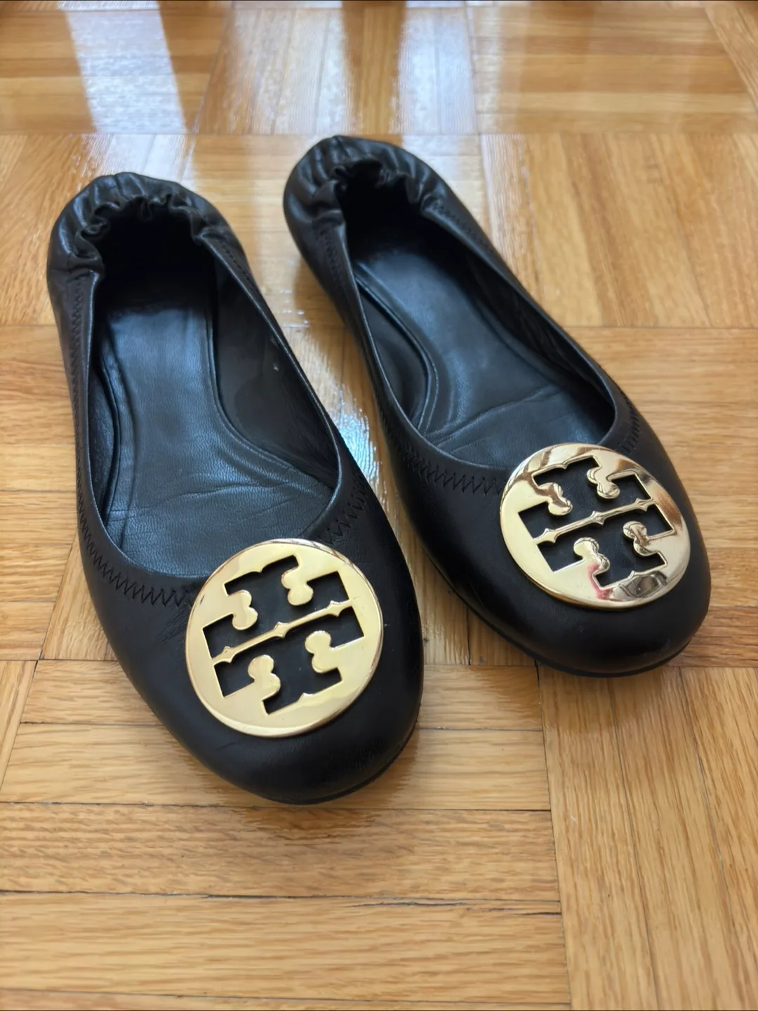 Black Leather Tory Burch Flats thumbnail