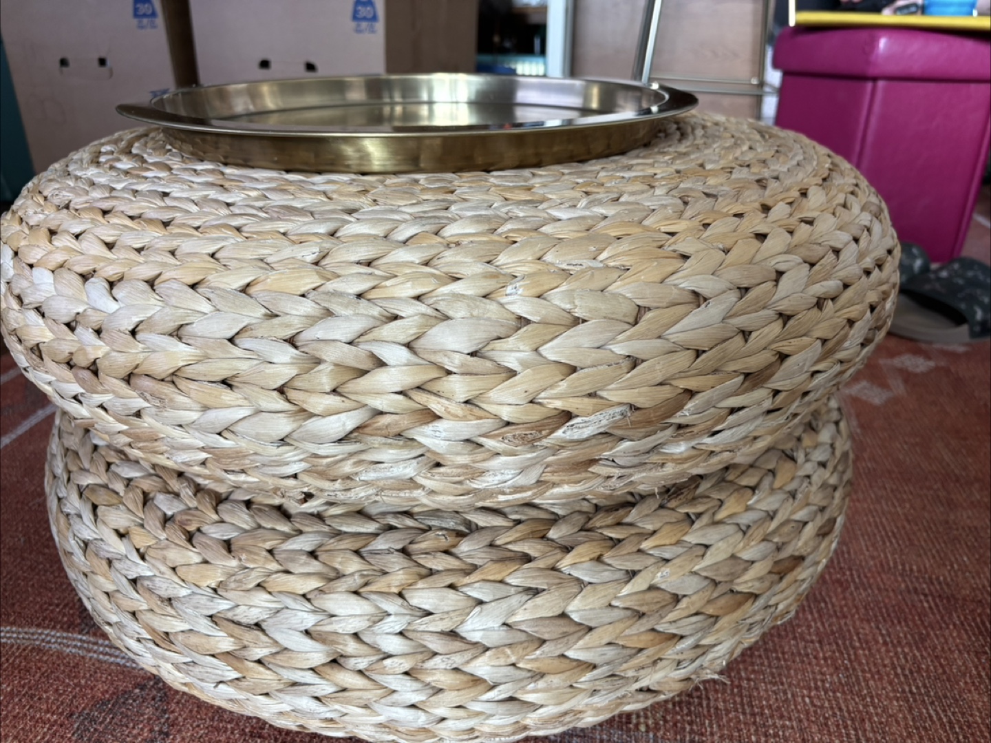 Round Woven Ottoman with Free Brass Tray - photo 5