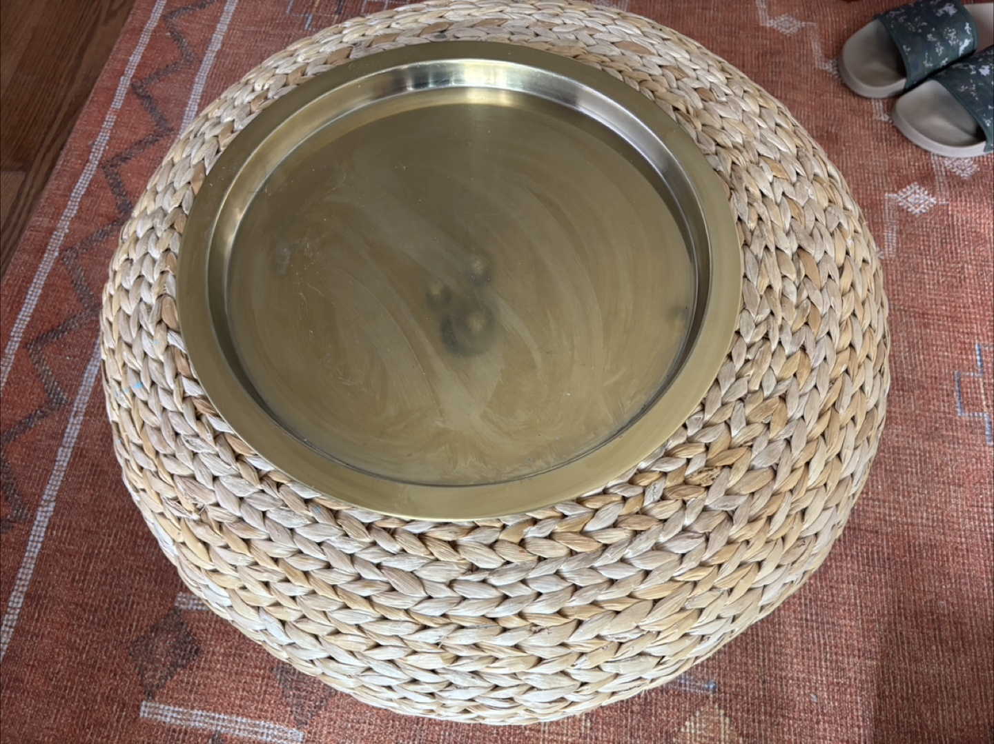 Round Woven Ottoman with Free Brass Tray - photo 3
