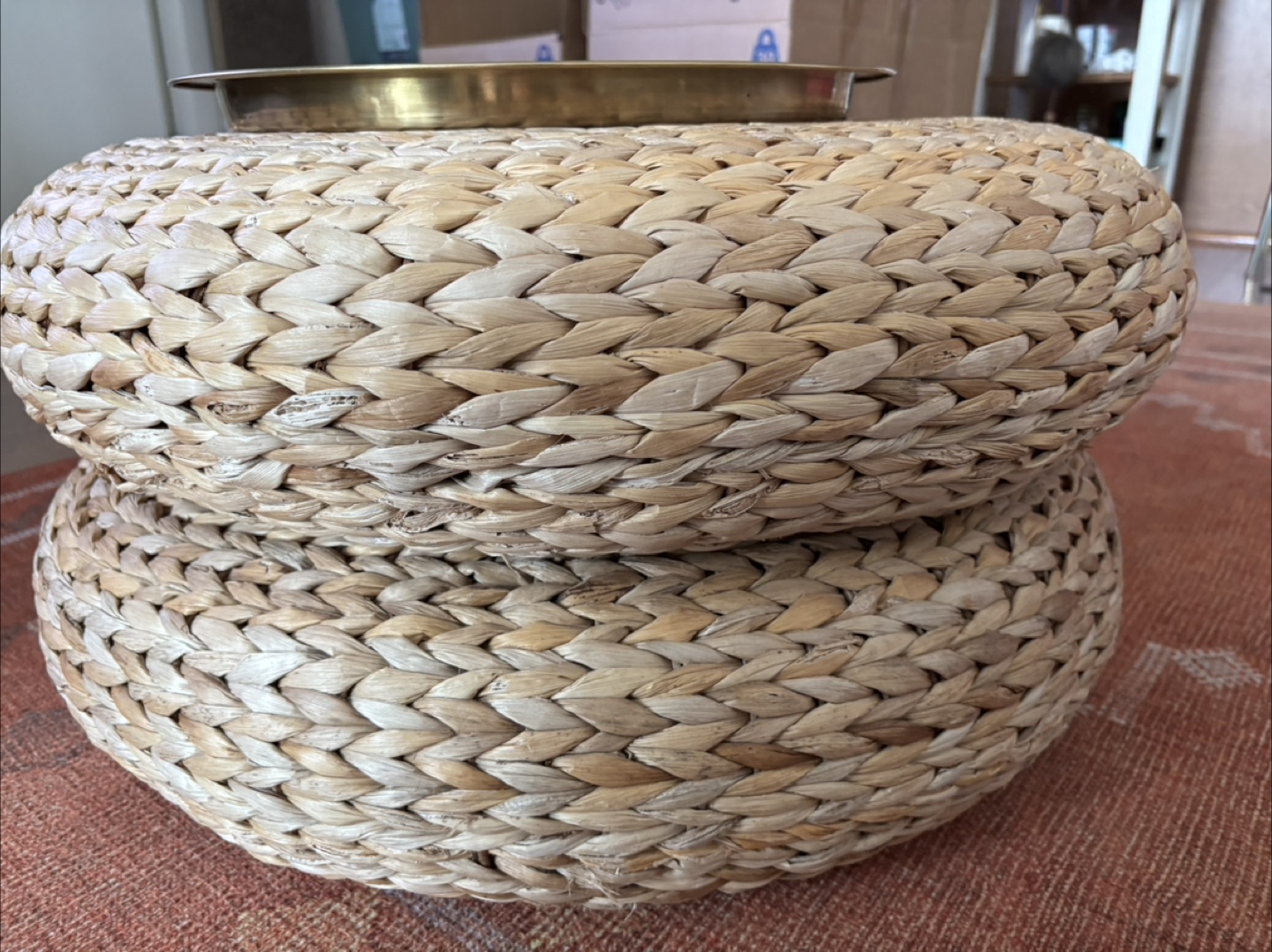 Round Woven Ottoman with Free Brass Tray - photo 2