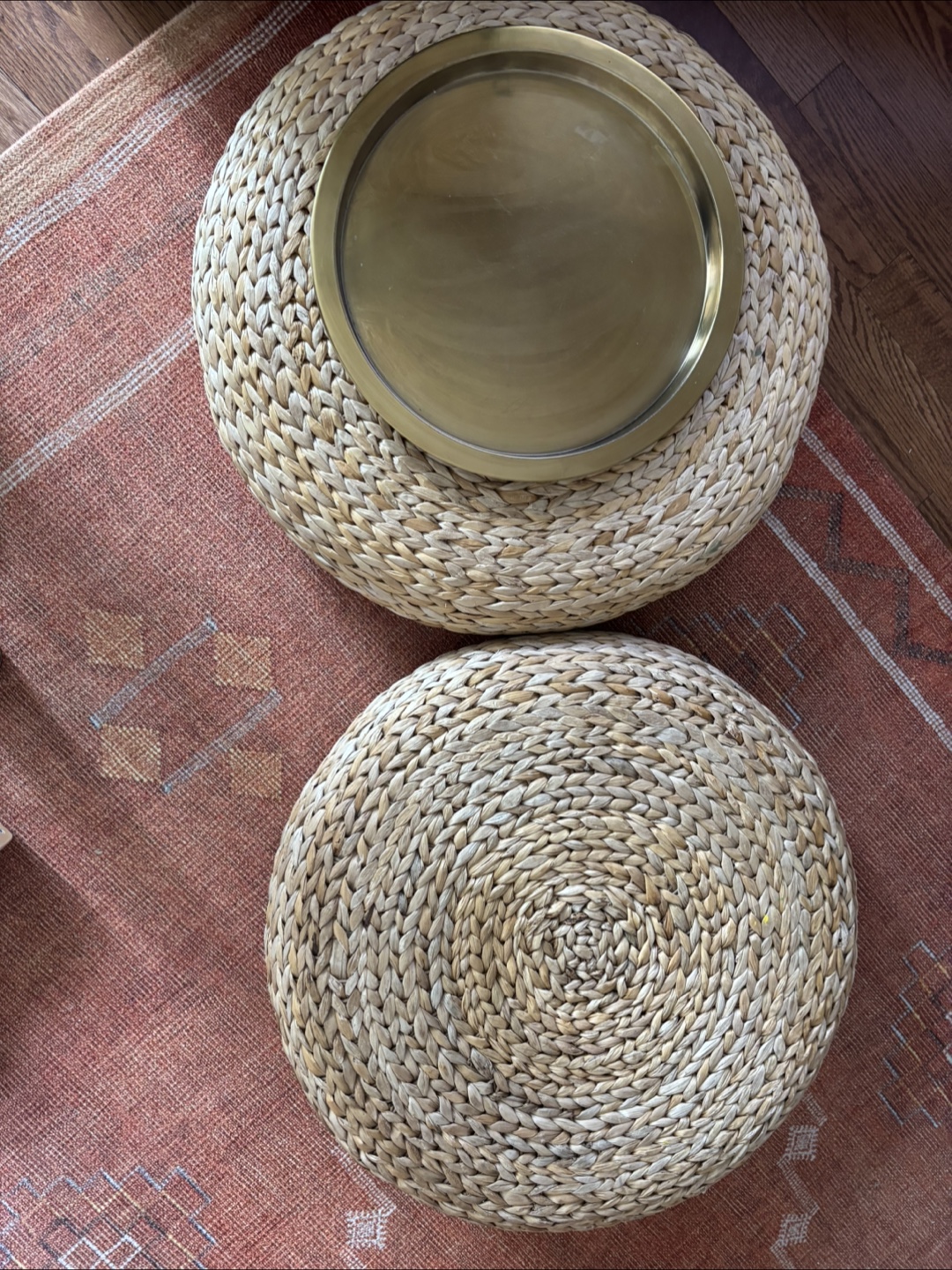 Round Woven Ottoman with Free Brass Tray