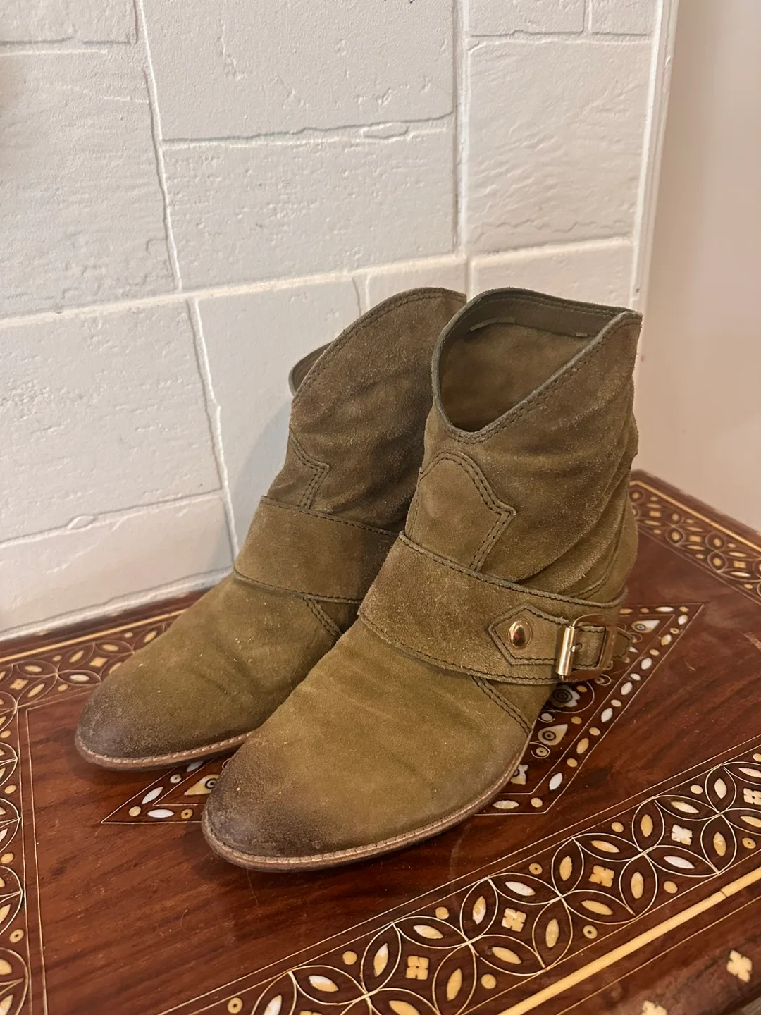 Green Suede Ankle Boots thumbnail