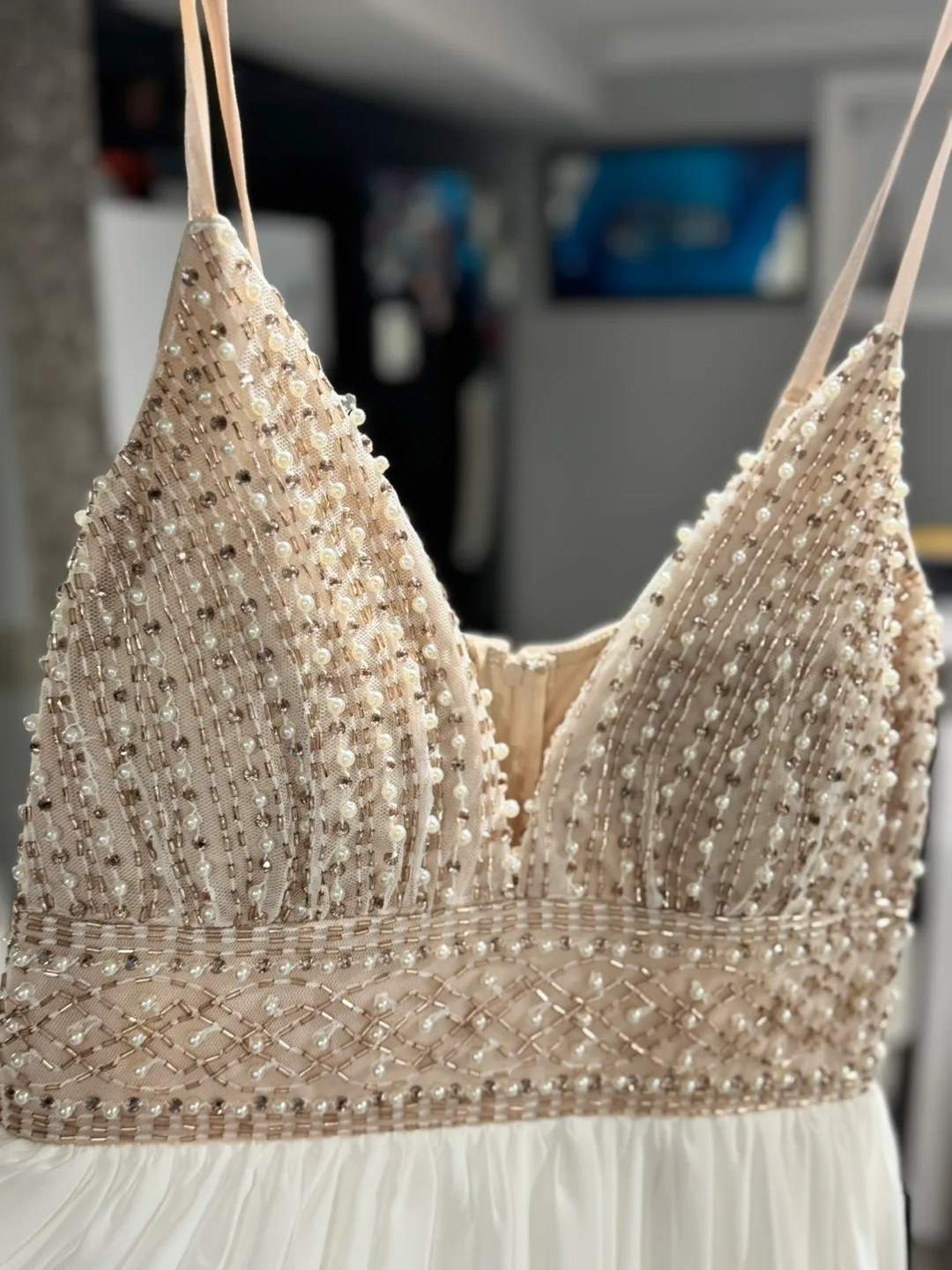 Ivory Nude Beaded Gown - Size 9 image indicator(3)