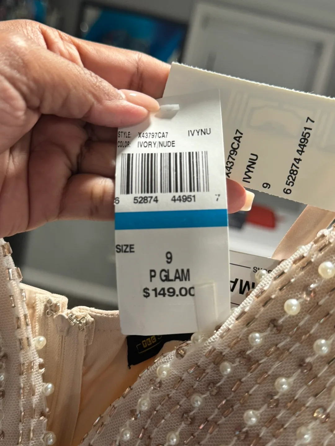 Ivory Nude Beaded Gown - Size 9 image indicator(4)