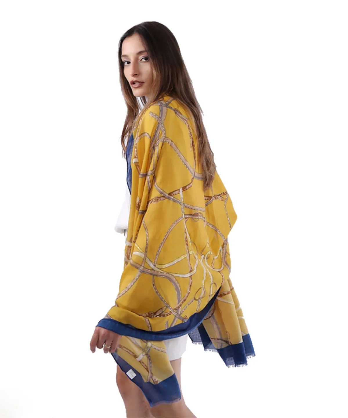 Yellow and Dark Blue Printed Scarf image indicator(4)