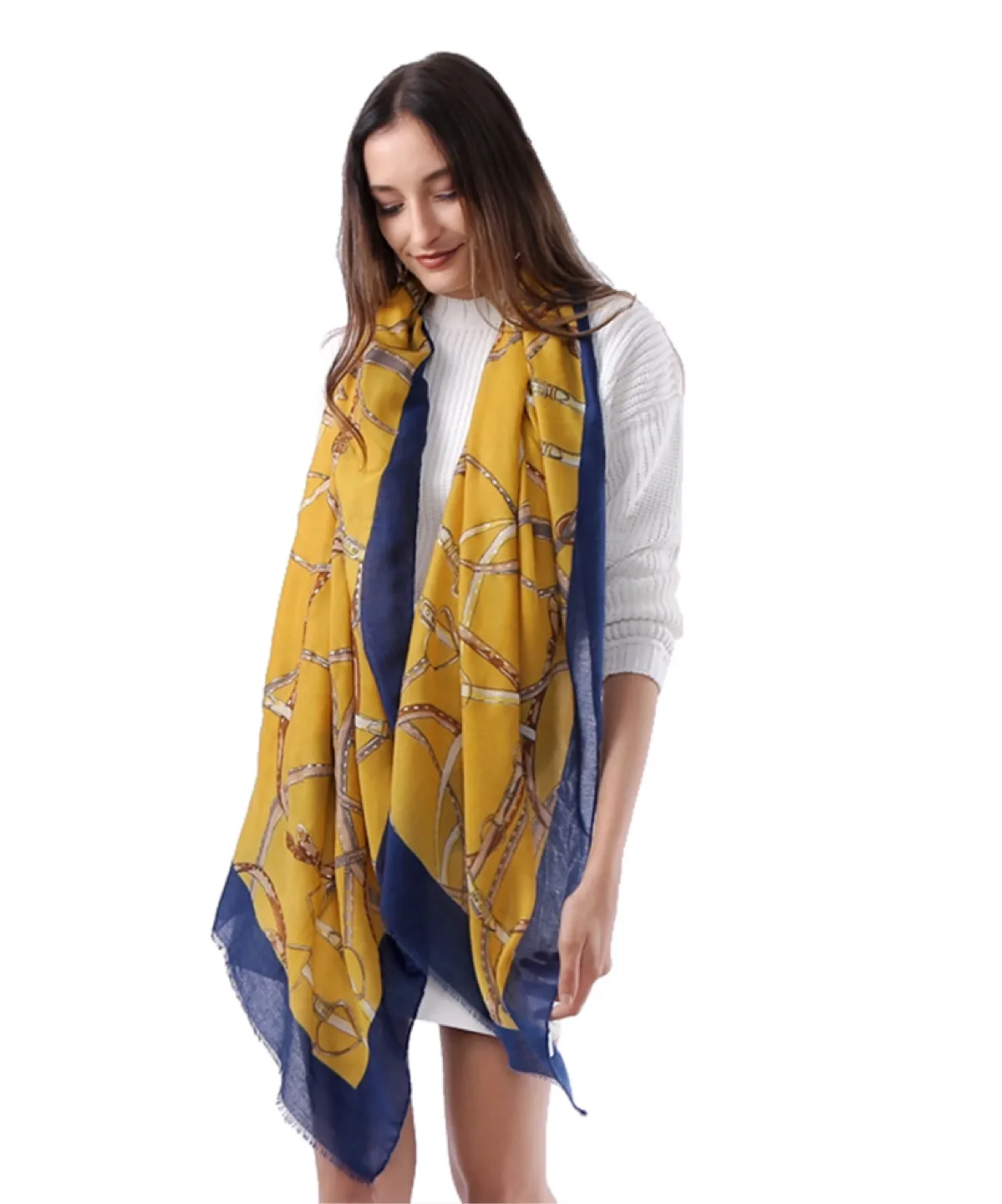 Yellow and Dark Blue Printed Scarf image indicator(3)