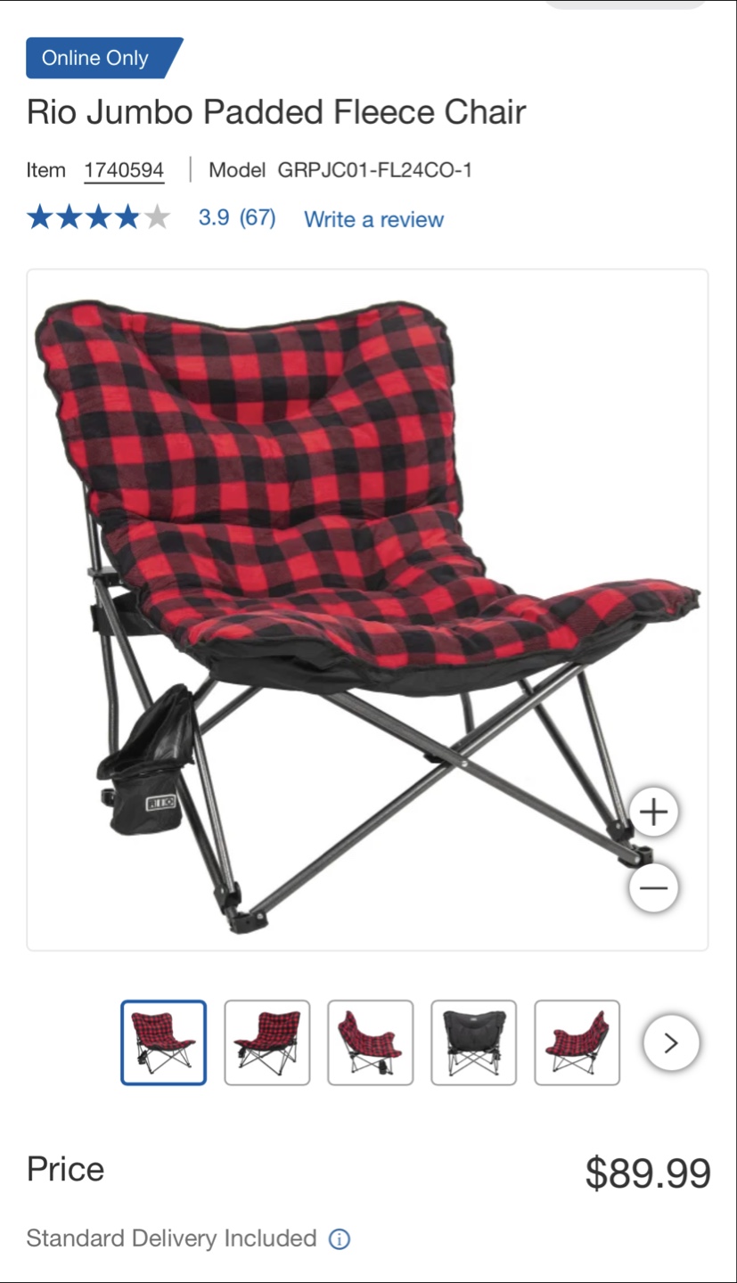 Costco Camping Chair-Rio Jumbo Padded Fleece Chair