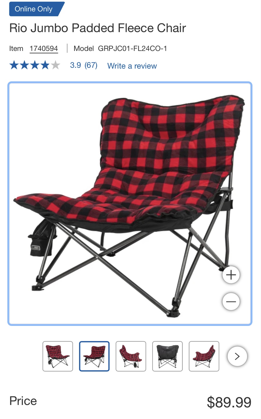 Costco Camping Chair-Rio Jumbo Padded Fleece Chair - photo 3
