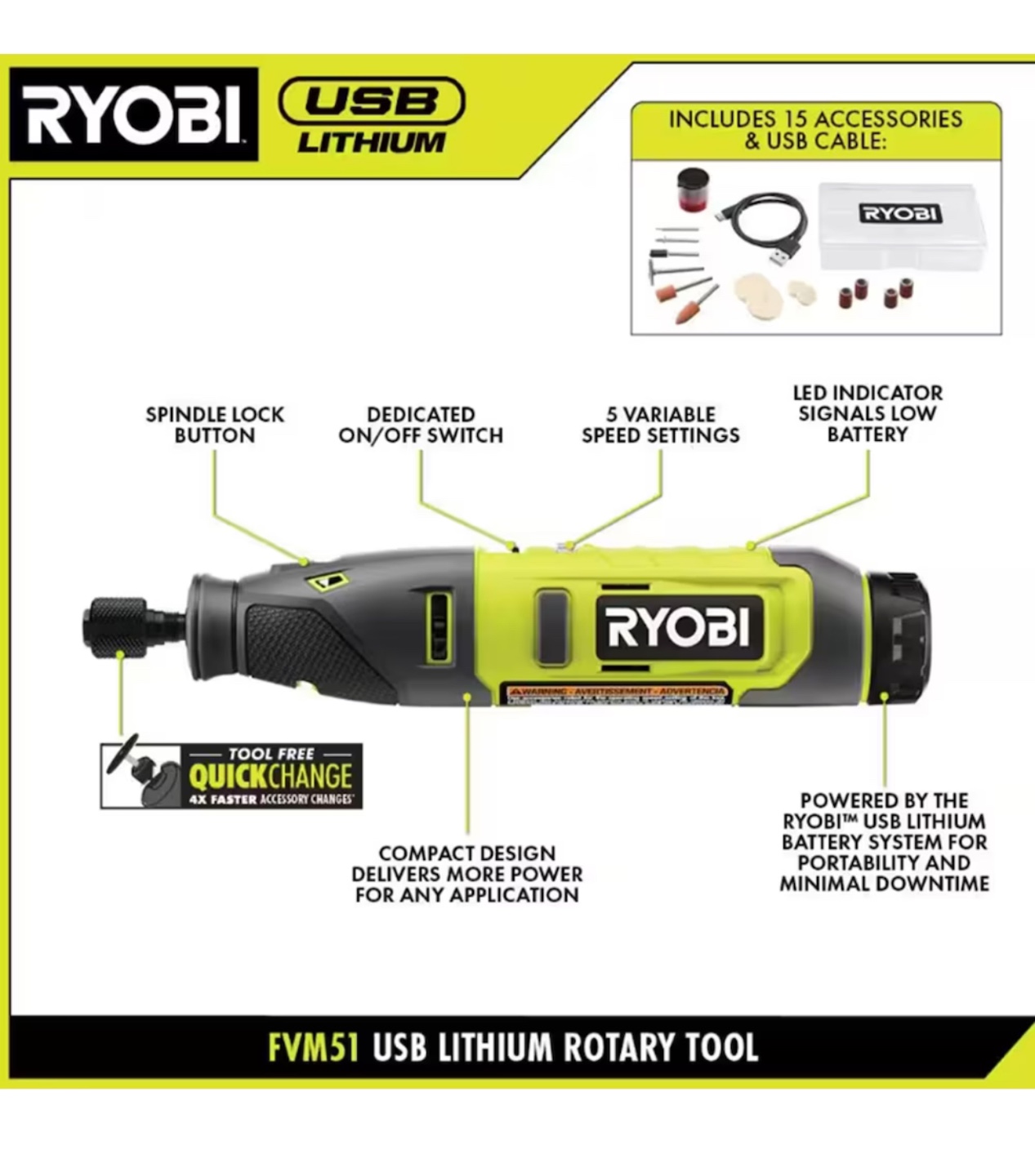 USB Lith Rotary Tool Kit with 2.0 Ah USB Lithium Battery and - photo 3