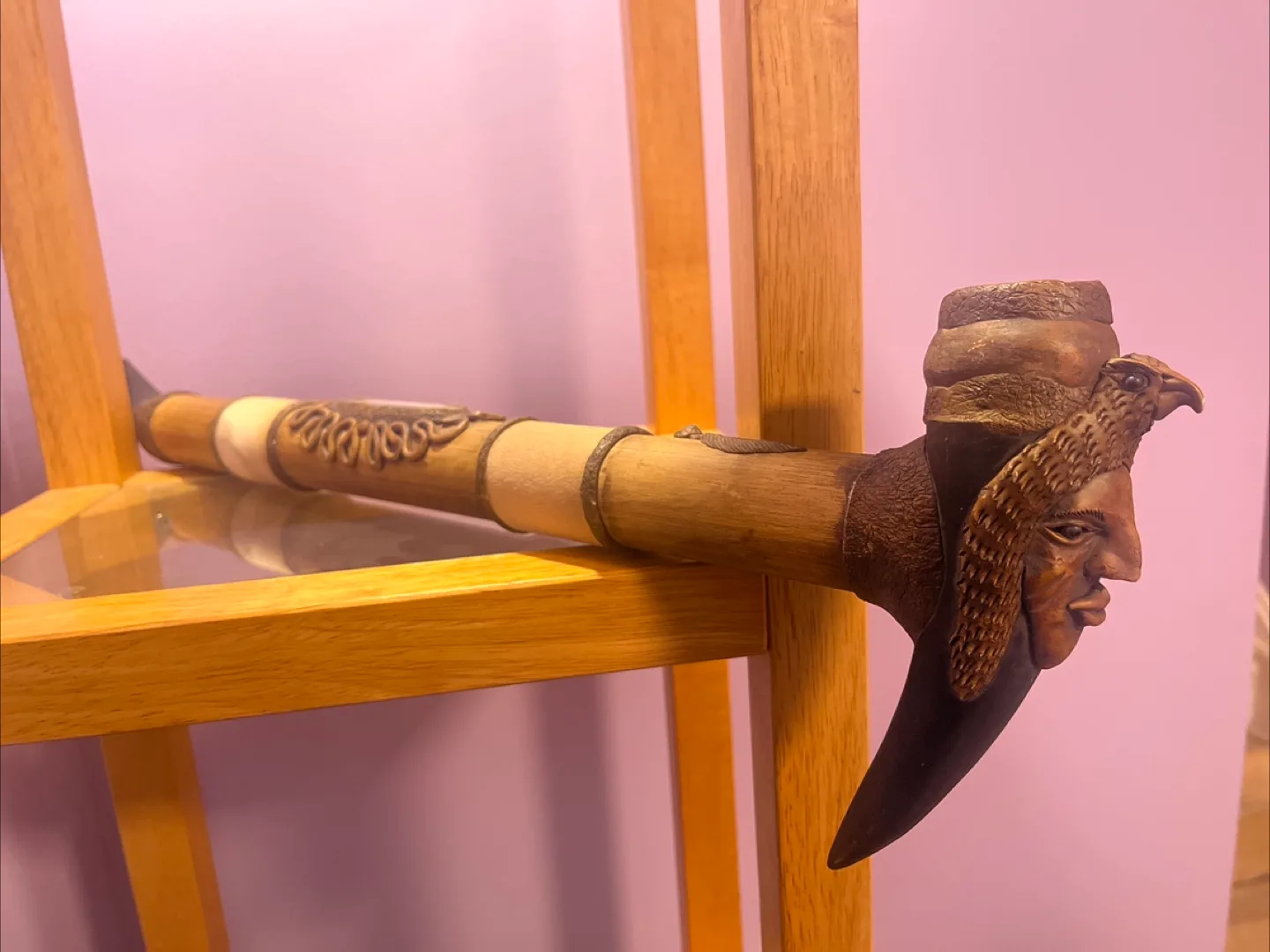 Carved Ceremonial Wooden Pipe image indicator(2)