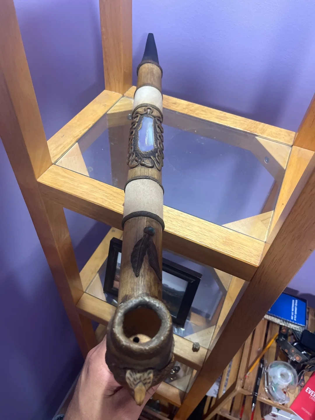 Carved Ceremonial Wooden Pipe image indicator(3)