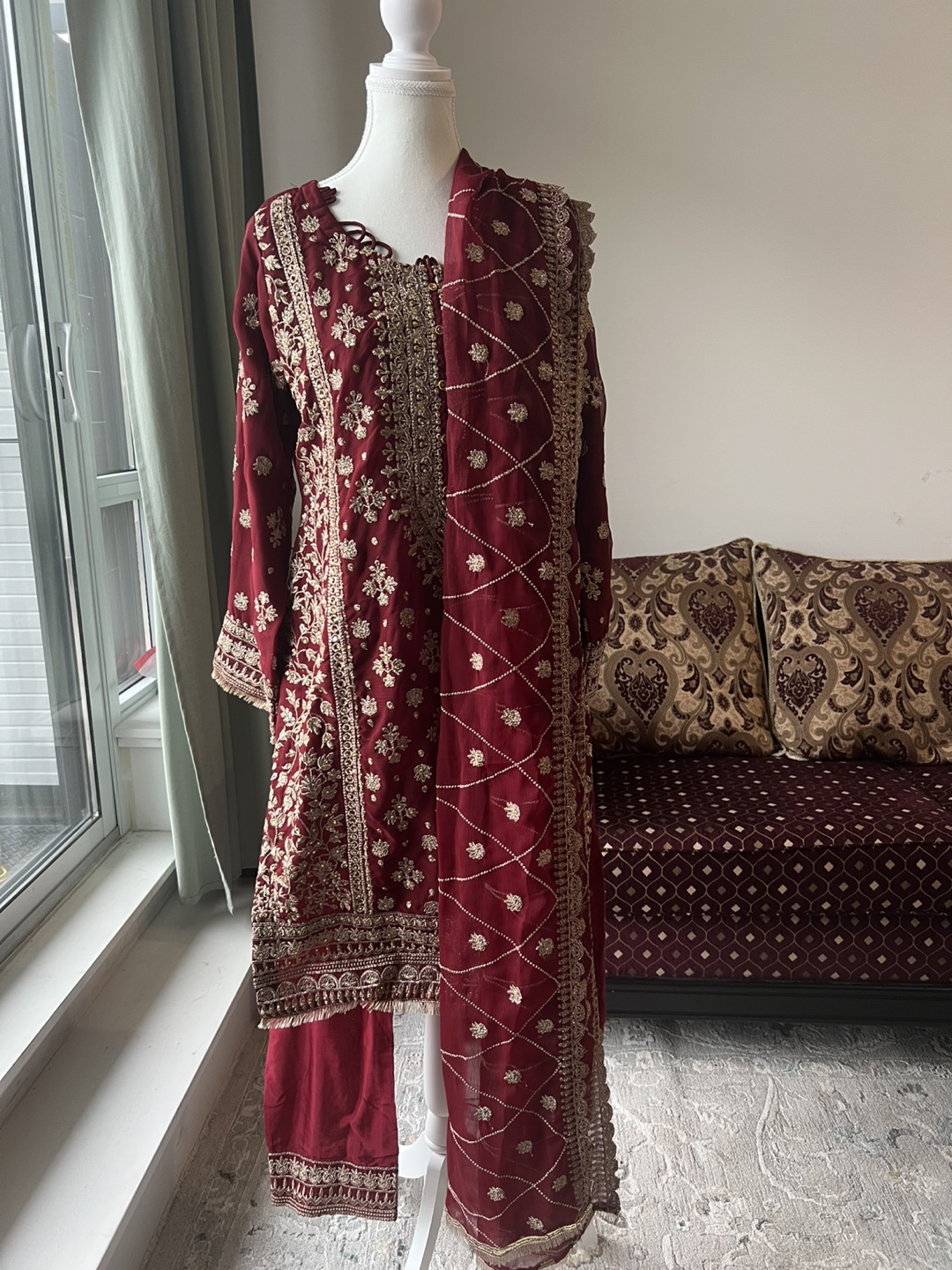 Embroidered Maroon Pakistani Suit