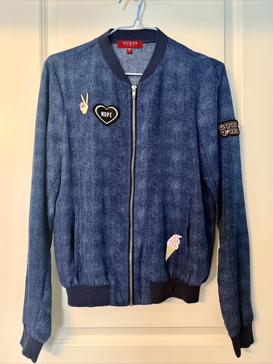Guess Blue Bomber Jacket with Patches