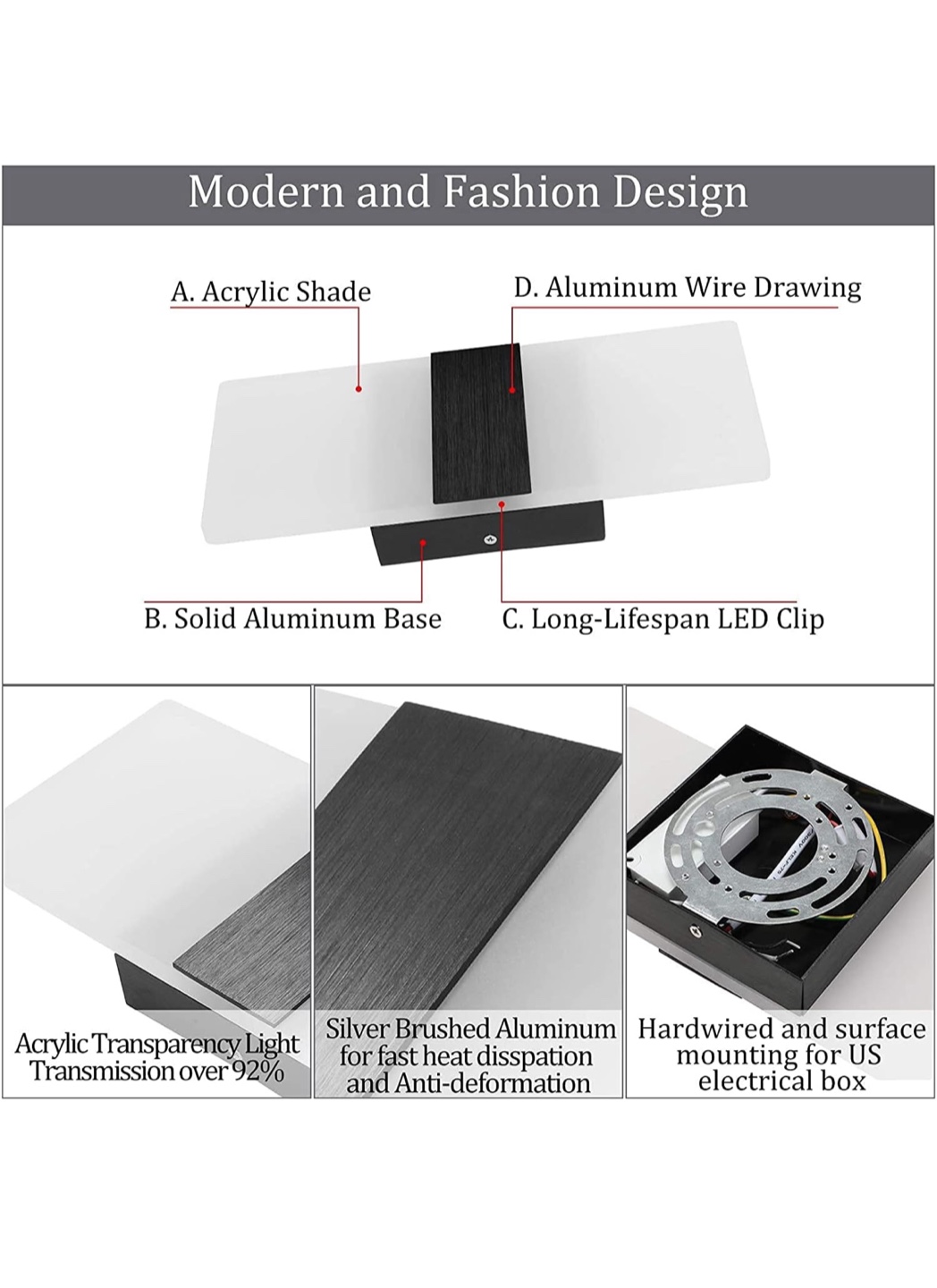 Dimmable Wall Sconce Modern, LIGHTESS Indoor Wall Lamp - photo 5