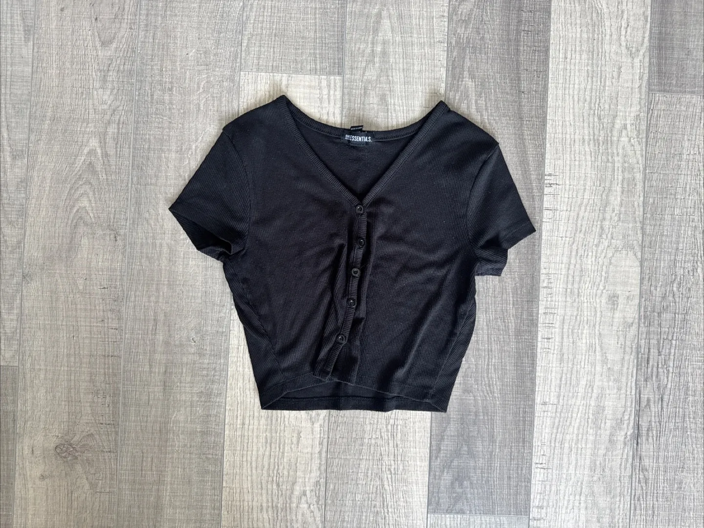 Black Button-Up Short Sleeve Top thumbnail