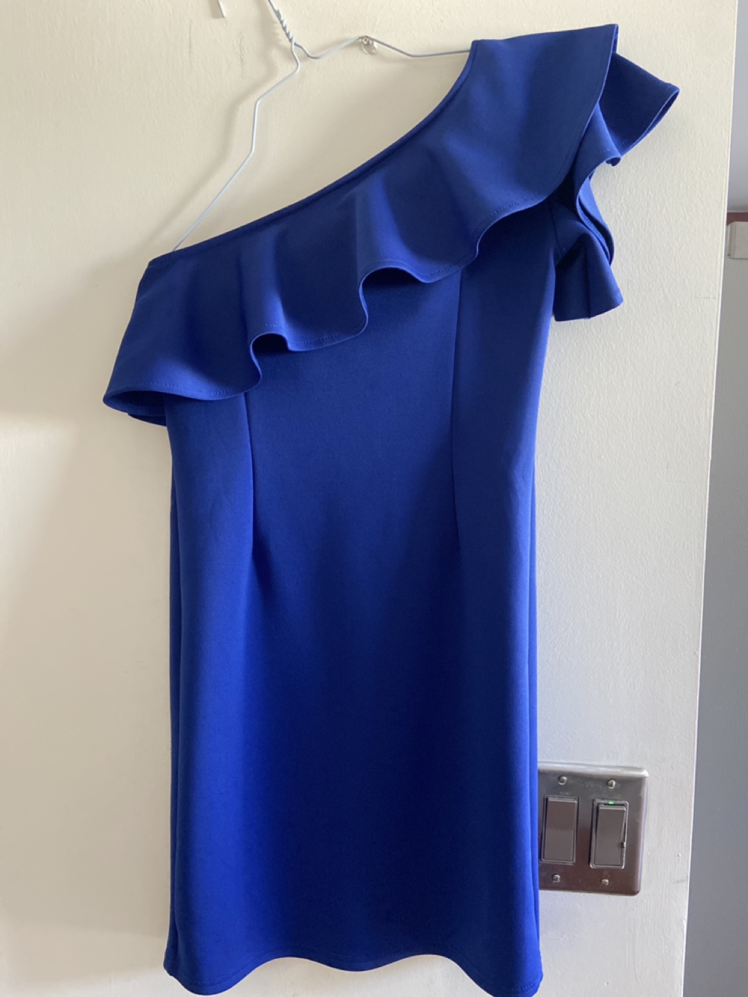 Blue One Shoulder Ruffle Dress