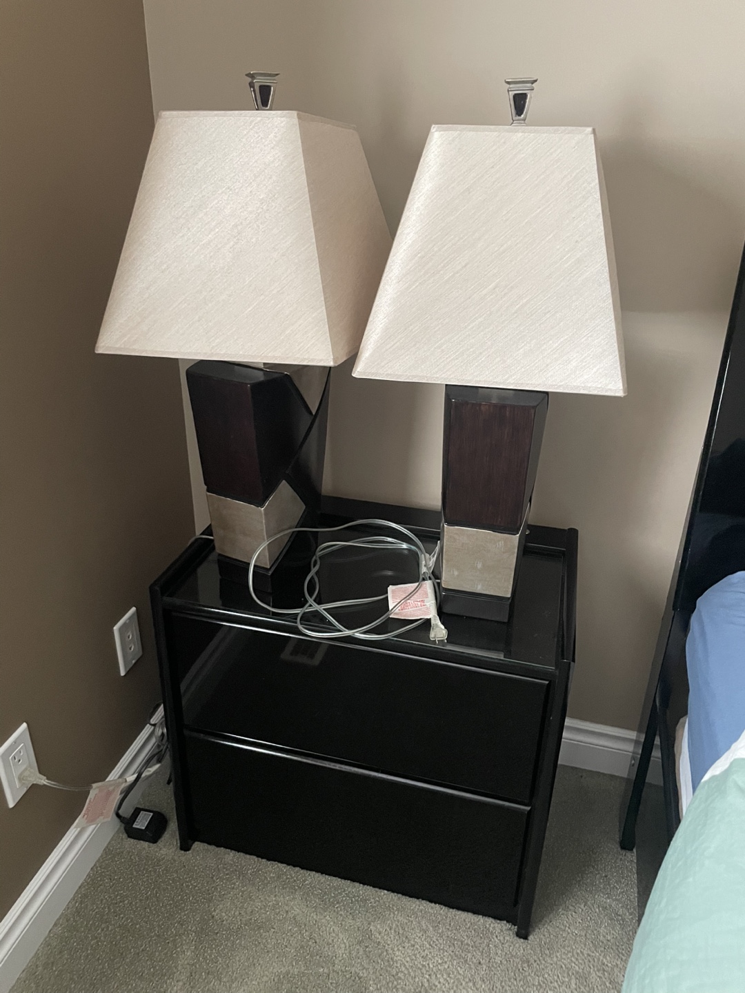 Matching bedside lamps and nightstand set