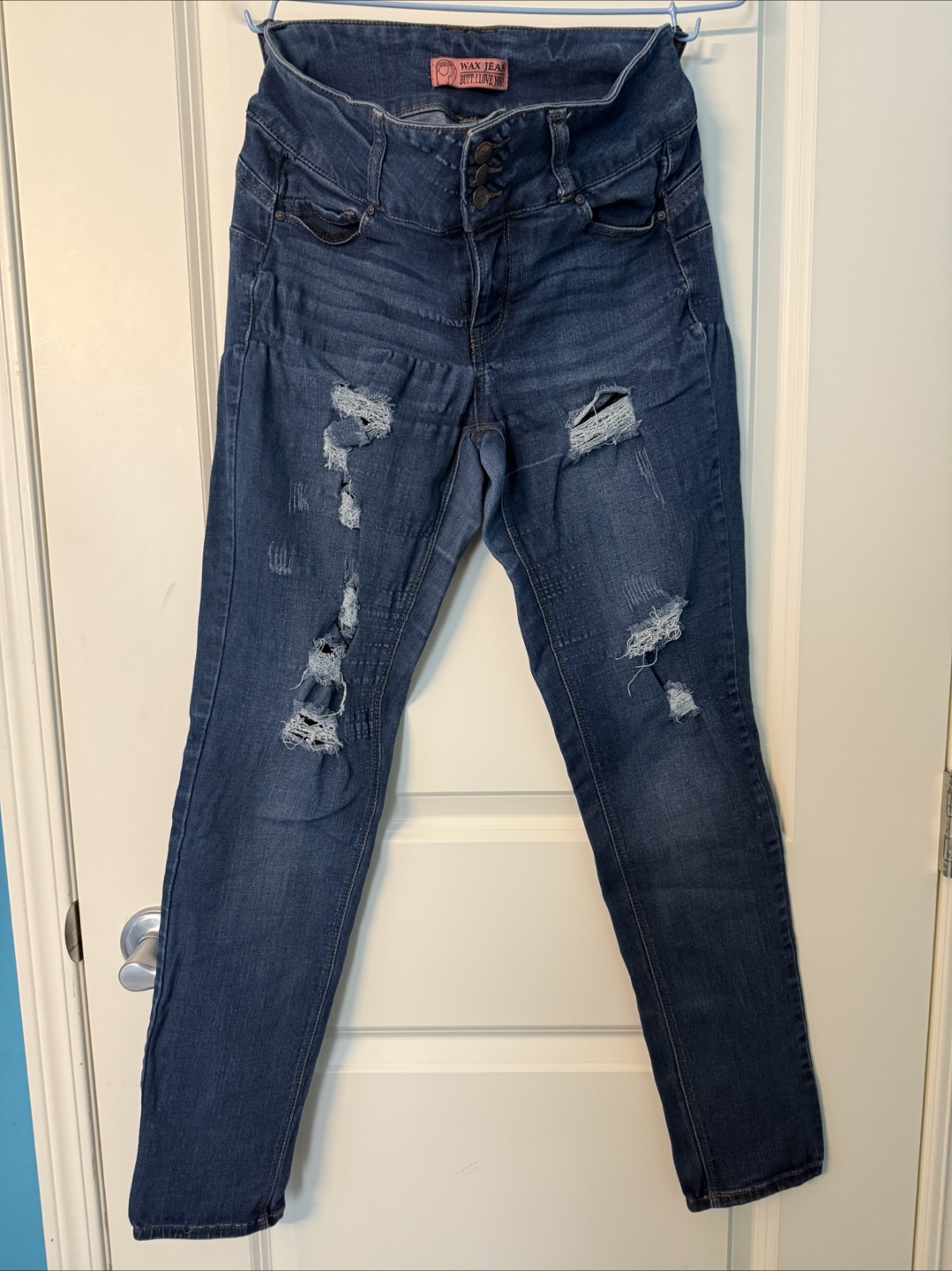 Wax Jean Dark Wash Distressed Jeans