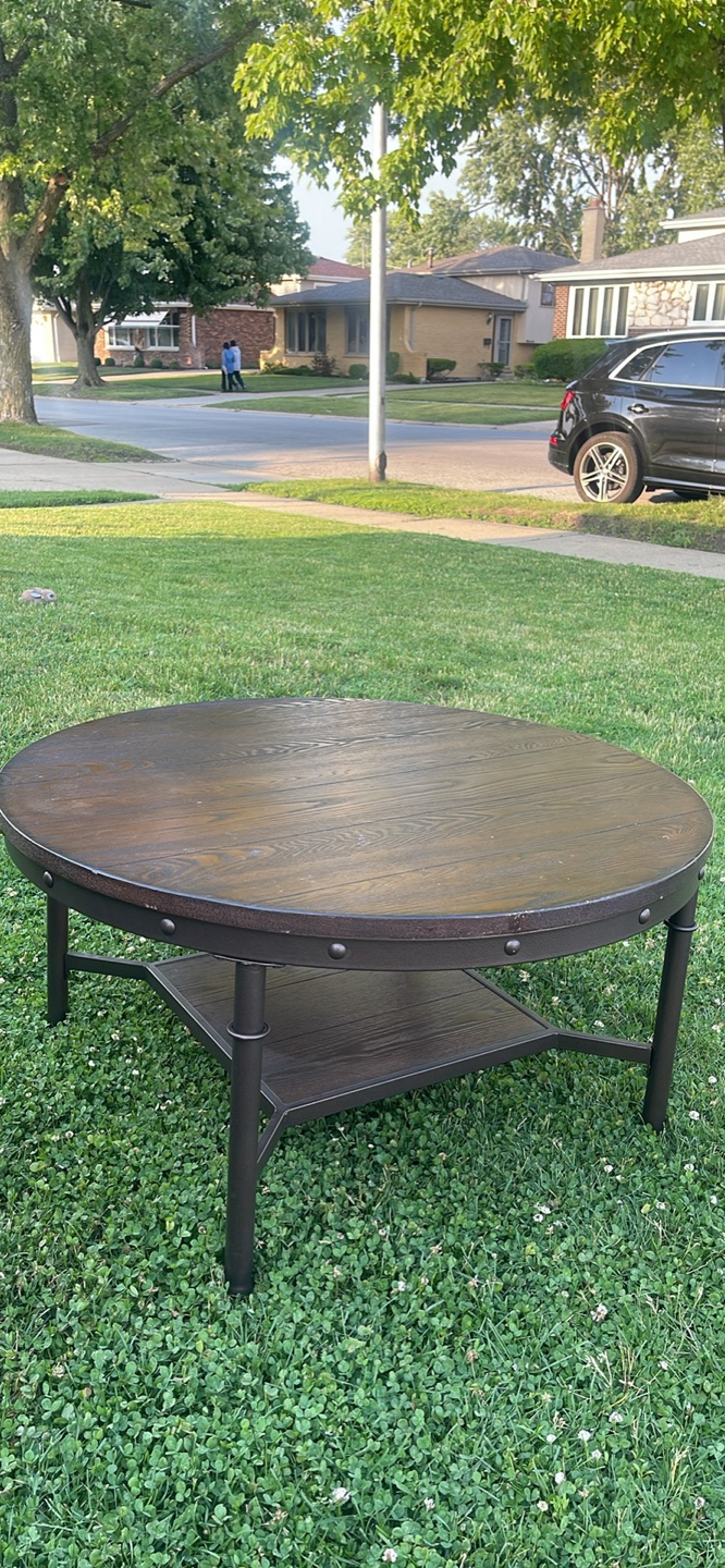 Round Dark Wood Coffee Table