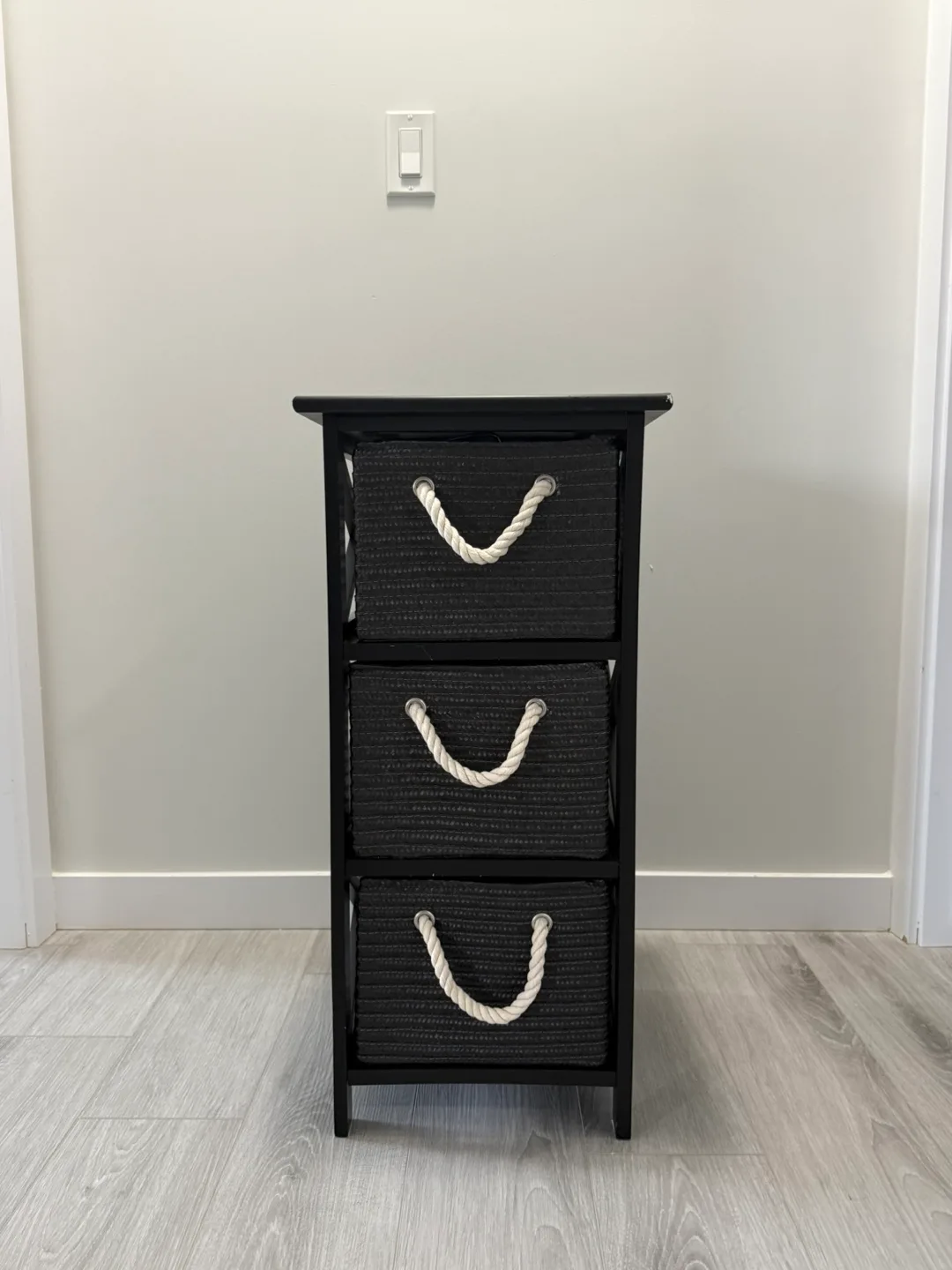Black 3-Drawer Storage Cabinet with Rope Handles thumbnail