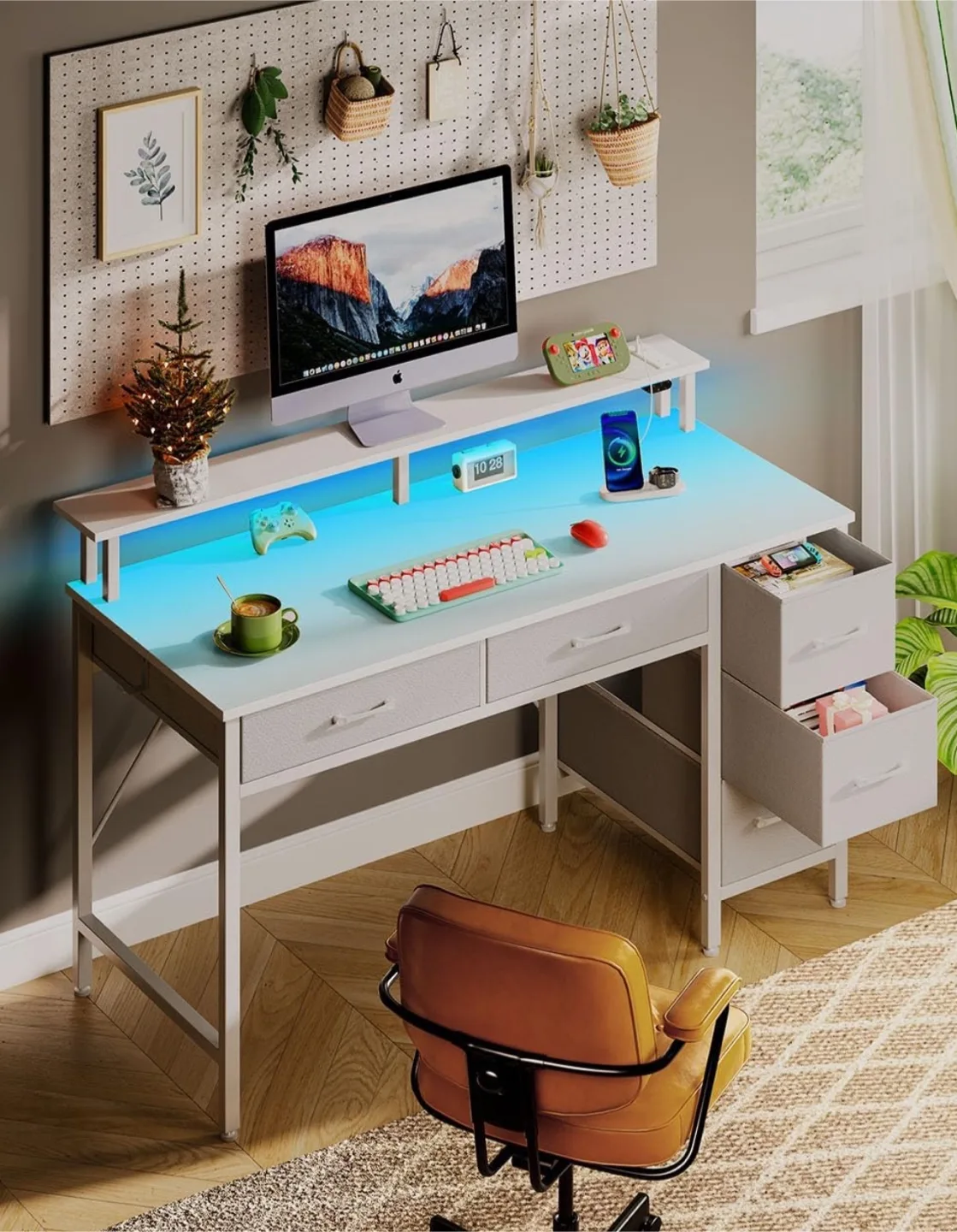 Computer Desk with Power Outlets + LED lights (MUST GO ASAP) thumbnail