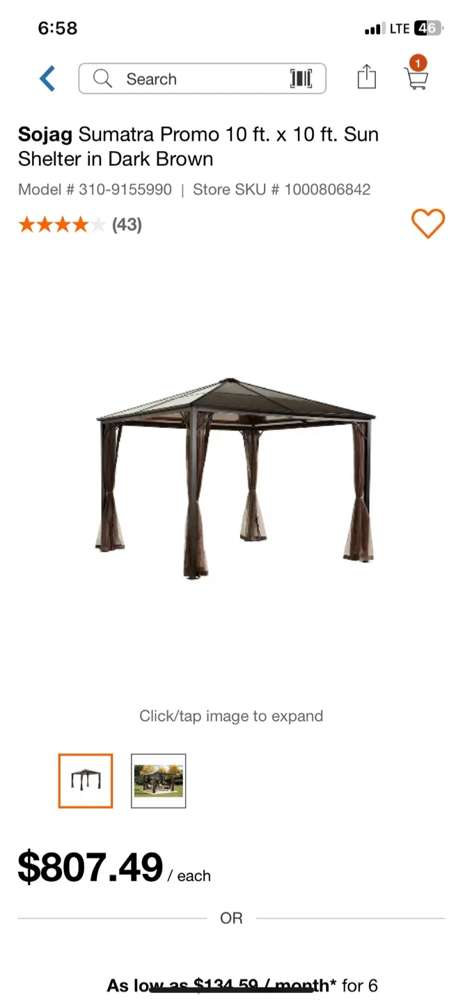 Sojag Sun Shelter in Dark Brown thumbnail
