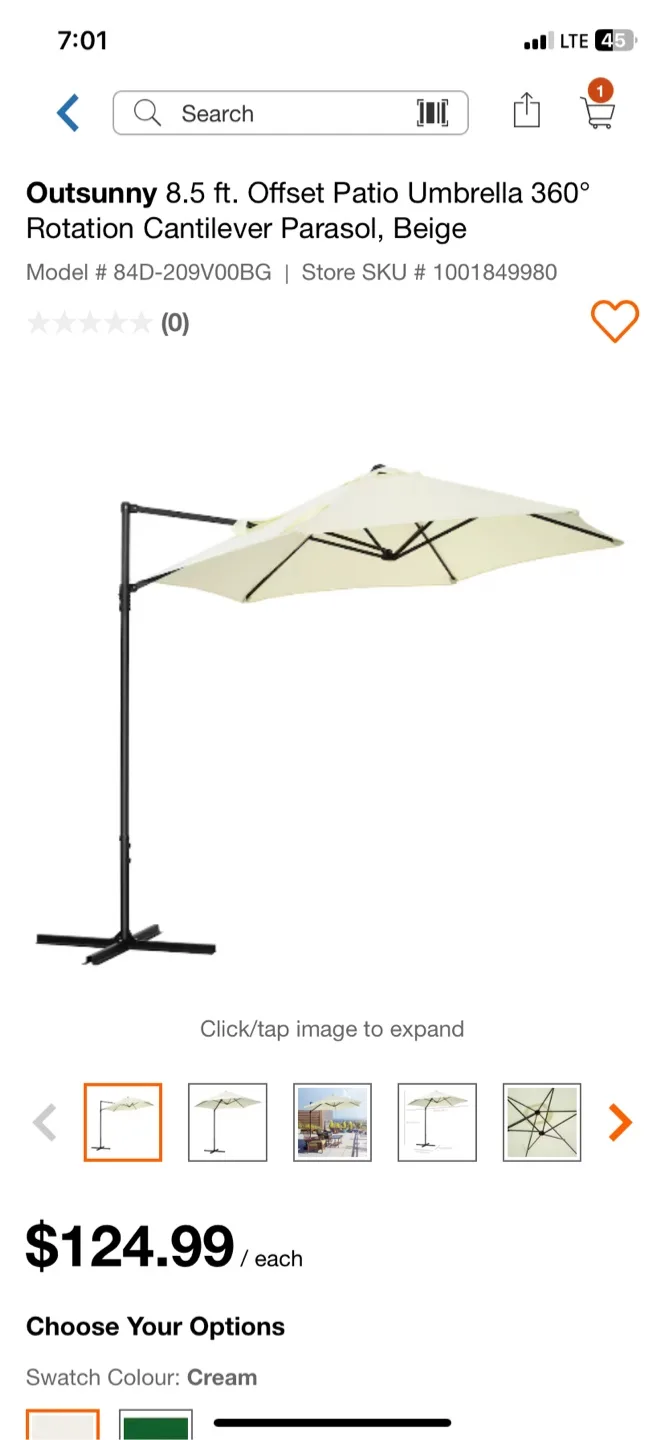 Outsunny Offset Patio Umbrella thumbnail