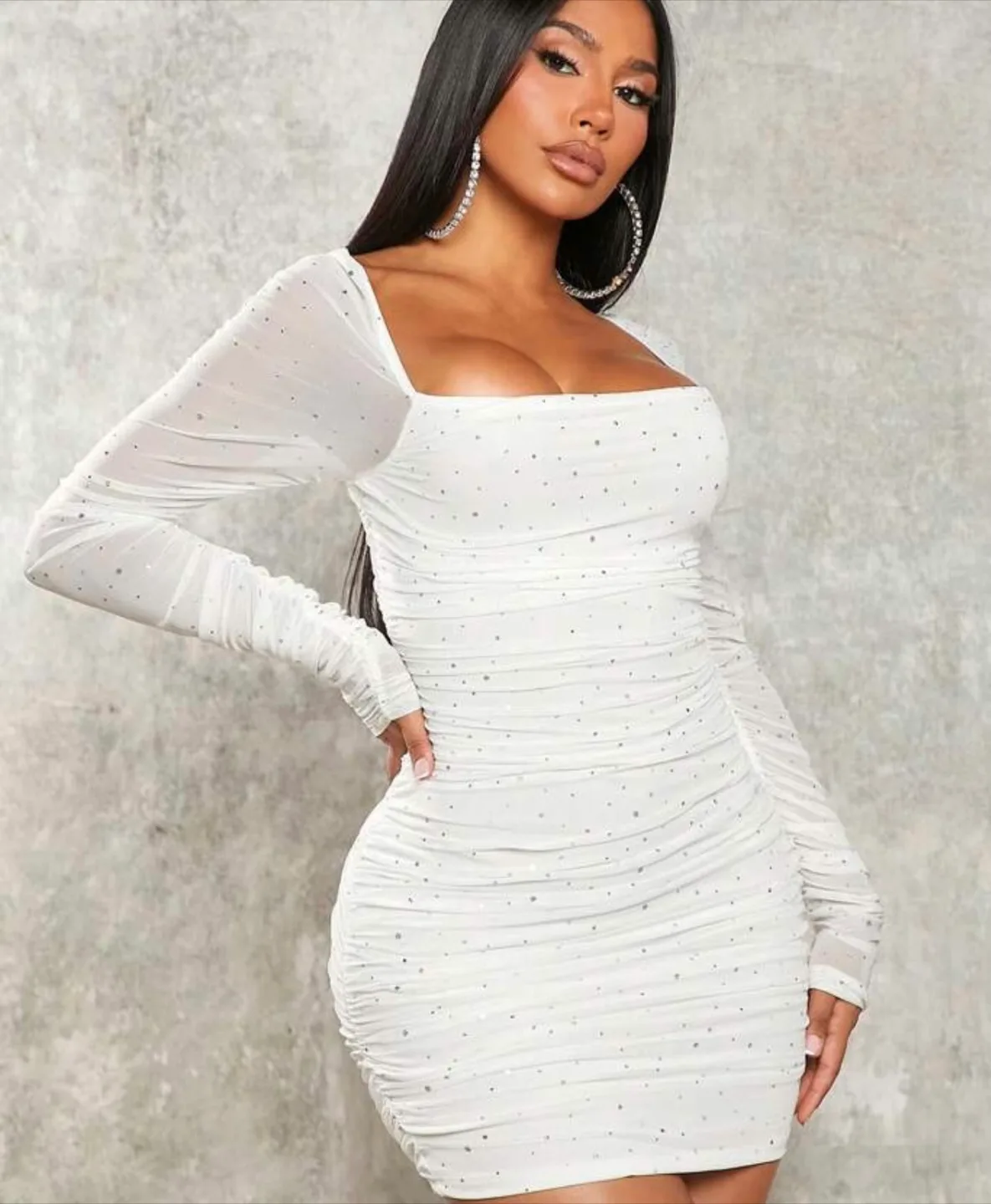 White Ruched Mini Dress thumbnail
