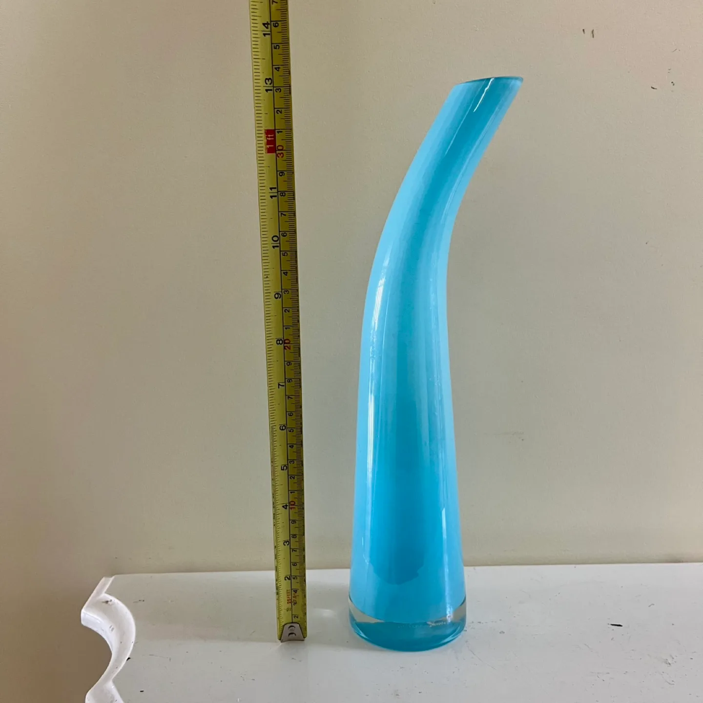Modern Scandinavian Asymmetric Blue Bent Cased Glass Vase thumbnail