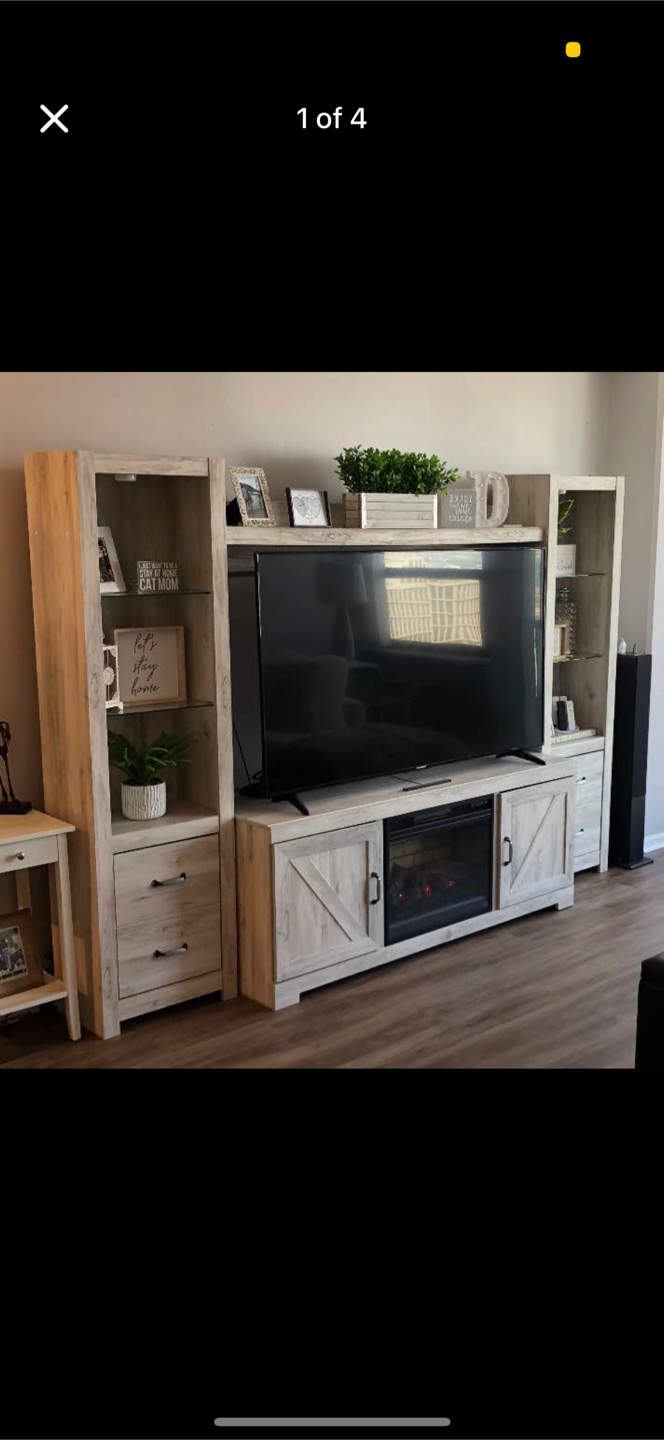 White-Wash Modern Farmhouse Entertainment Center with Fireplace