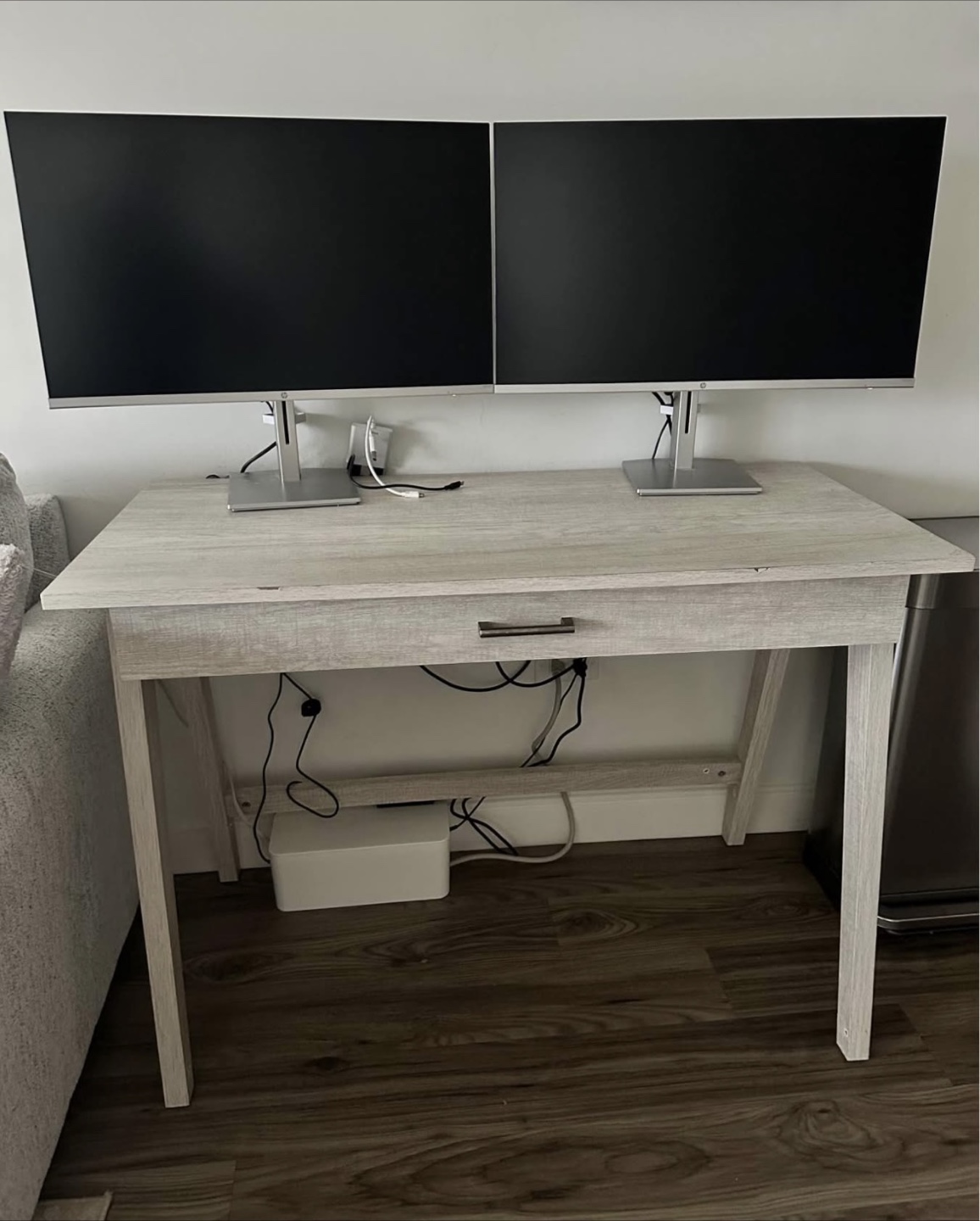 Modern White-Wash Wood Desk with Drawer
