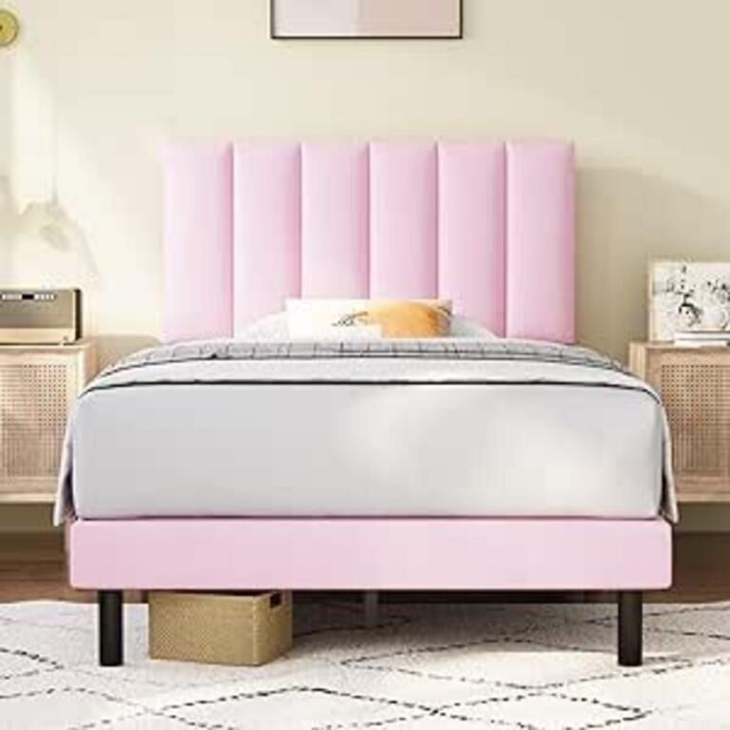 Pink Twin Bed Frame with Vertical Headboard