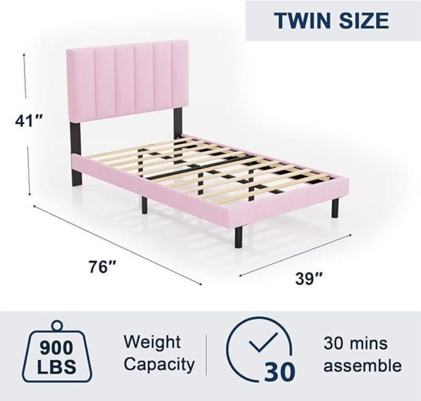 Pink Twin Bed Frame with Vertical Headboard - photo 2